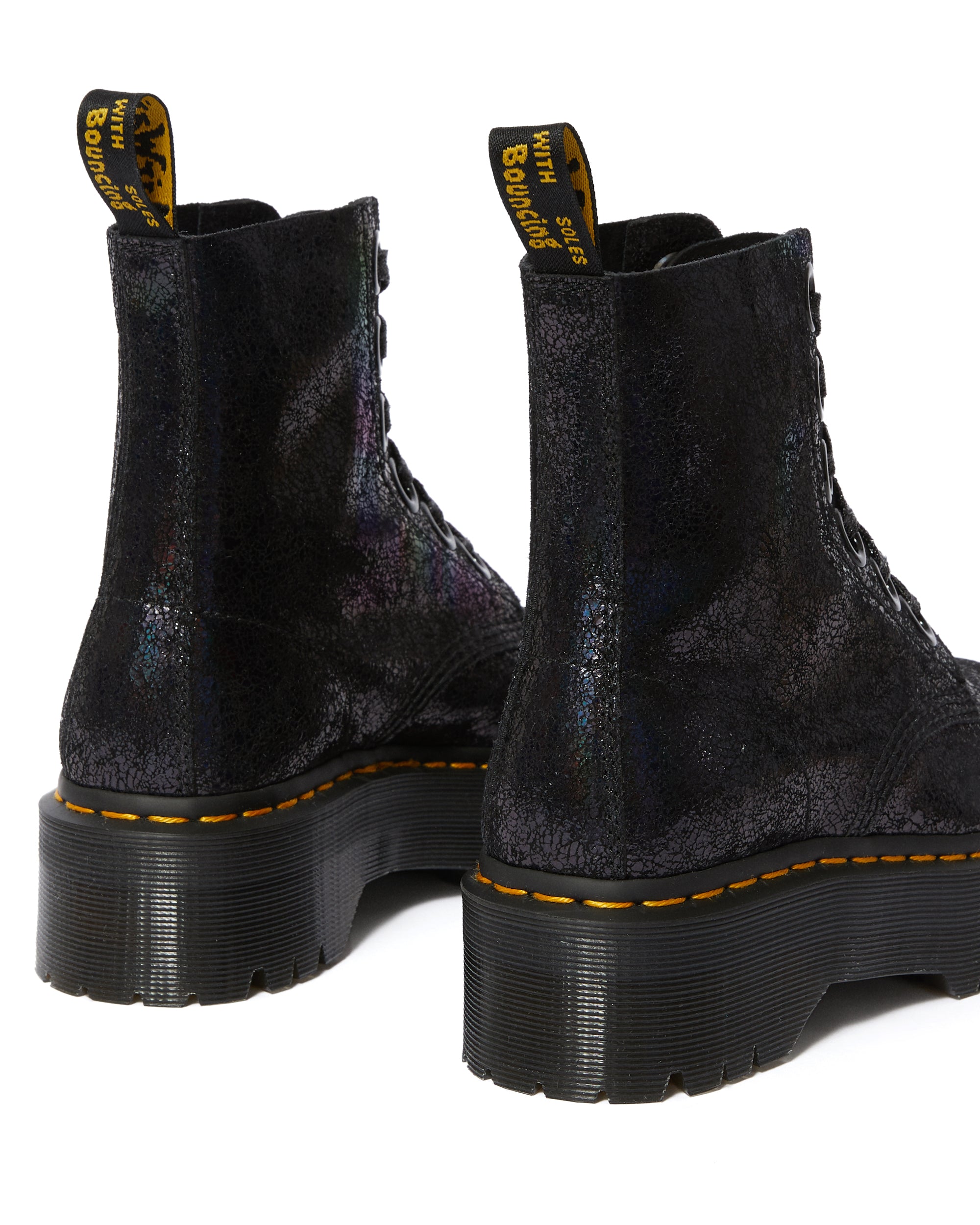 MOLLY Black Iridescent Crackle Leather Platform Boots for Women - Trendy Gothic Punk Fashion Shoes for Parties, Concerts & Night Out