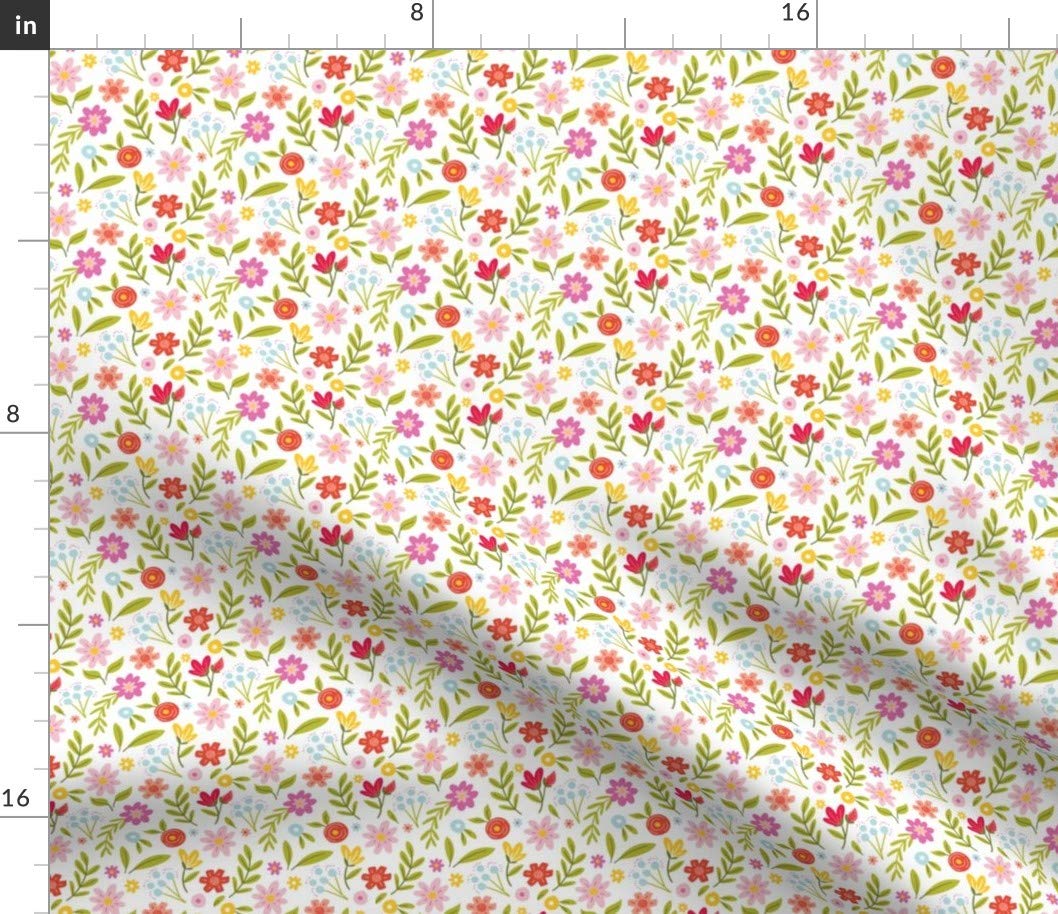 Floral White Quilt Nursery Fabric by Spoonflower - Printed on Premium Petal Signature Cotton by The Yard for Sewing, Quilting, Apparel & Home Decor | Perfect for Baby Blankets, Curtains & DIY Craft Projects