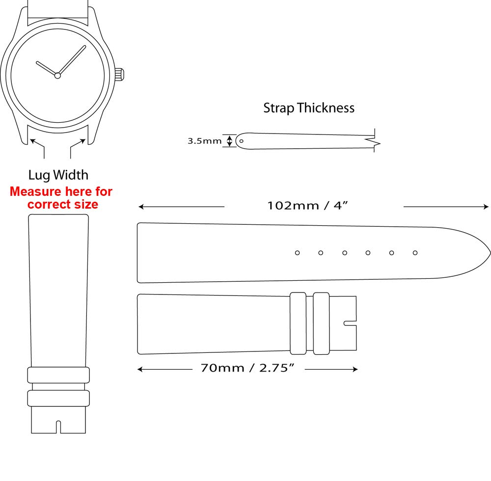 Genuine Leather Watch Band - Black/Brown/Havana - 10-20mm Width for Men & Women