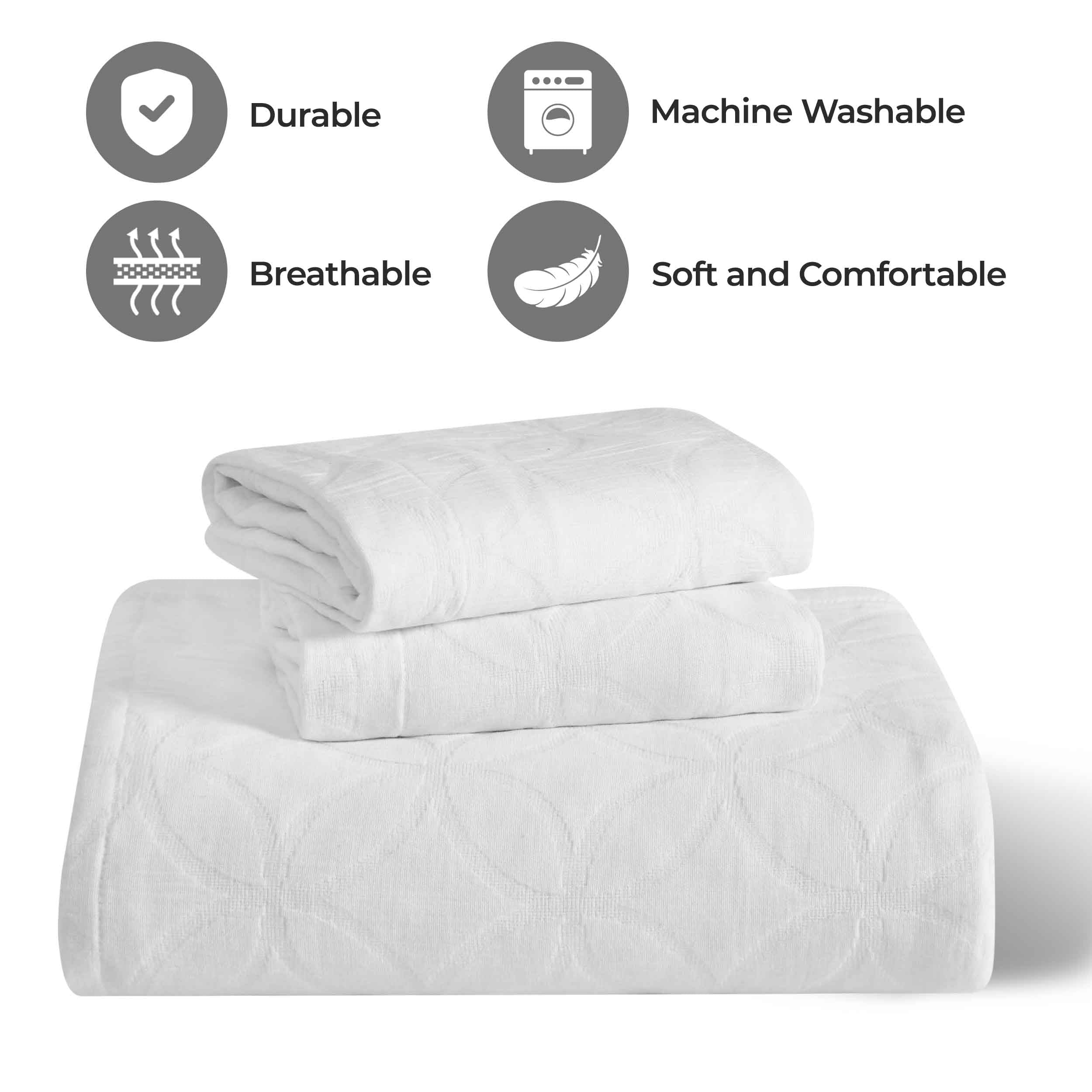 Serenity Cotton Matelasse Celtic Circle Airy Bedspread Set - Queen Size Lightweight Quilted Coverlet with All-Over Embroidery for Bedroom Decor, Guest Room & Cozy Home Styling
