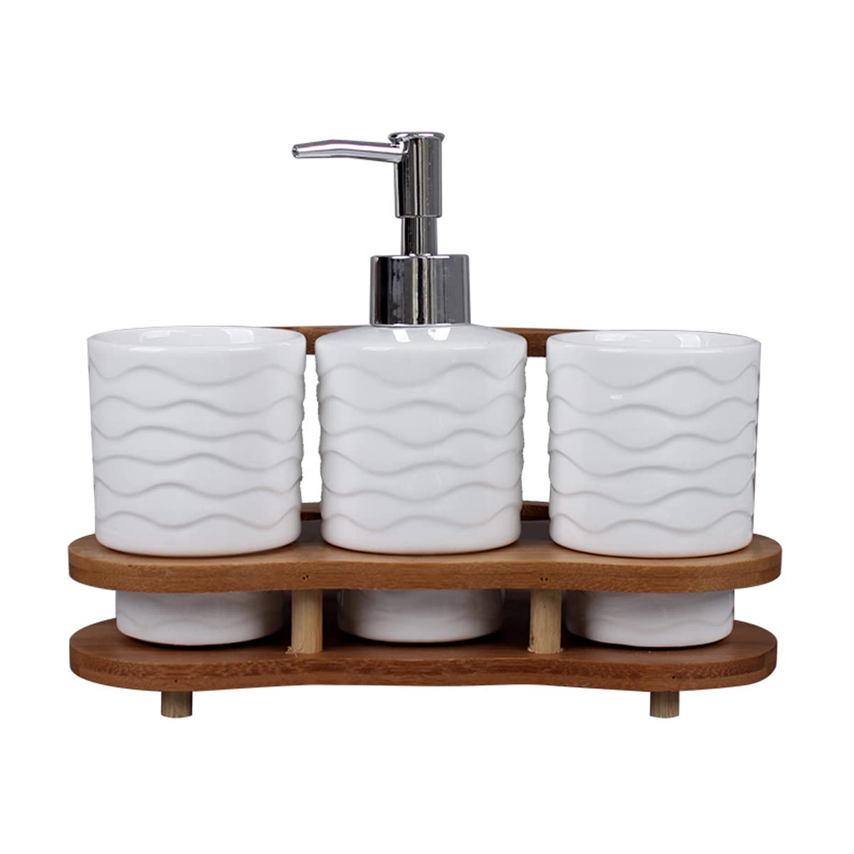White Ceramic Bathroom 4-Piece Set - Toothbrush Holder, Soap Dispenser & Mouthwash Cup | Modern Minimalist Bath Accessories for Home | Perfect for Vanity, Countertop & Guest Bathroom Organization