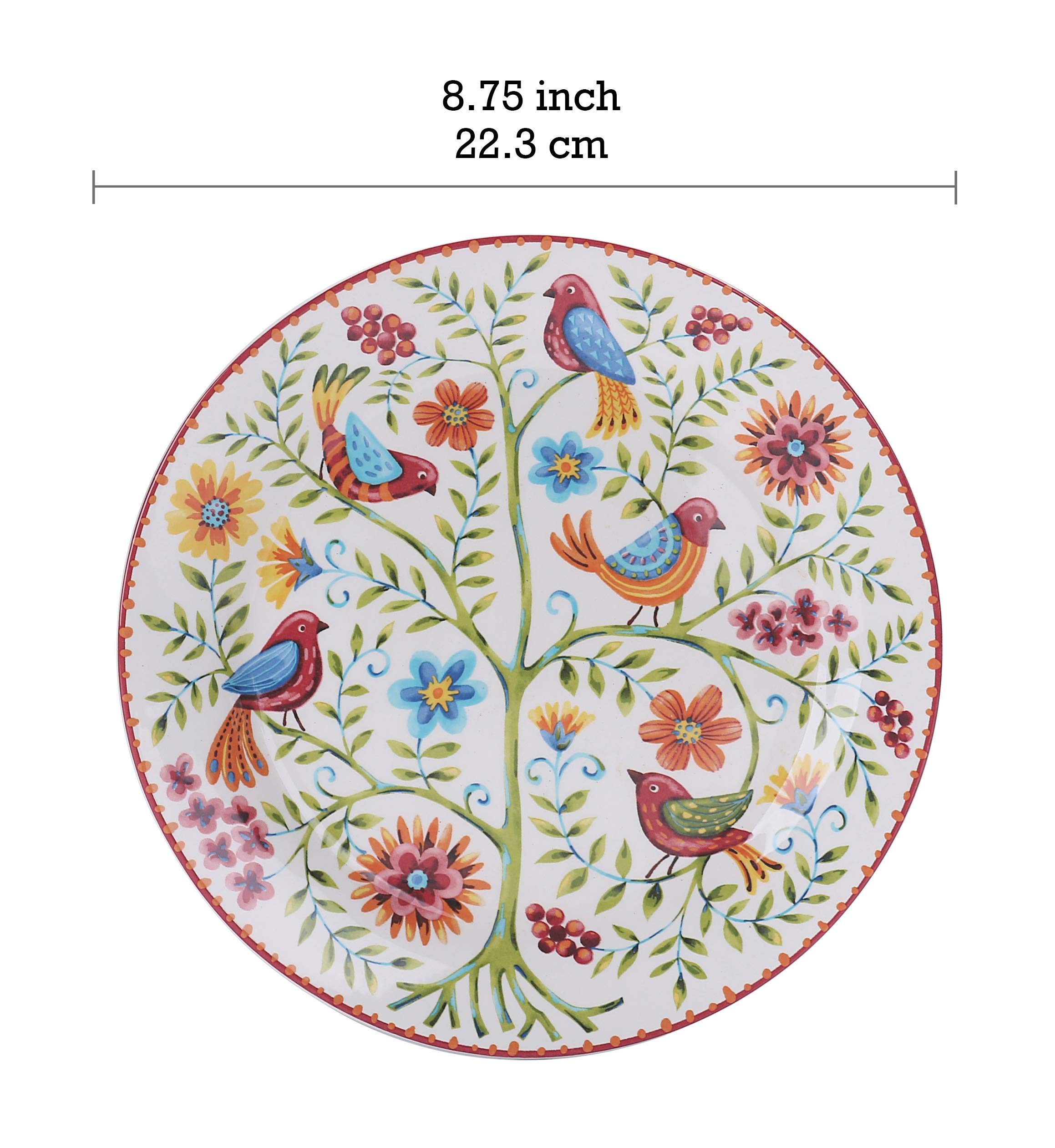 Bico Red Spring Bird Ceramic Dinnerware Set - 12 Piece Service for 4 with 11