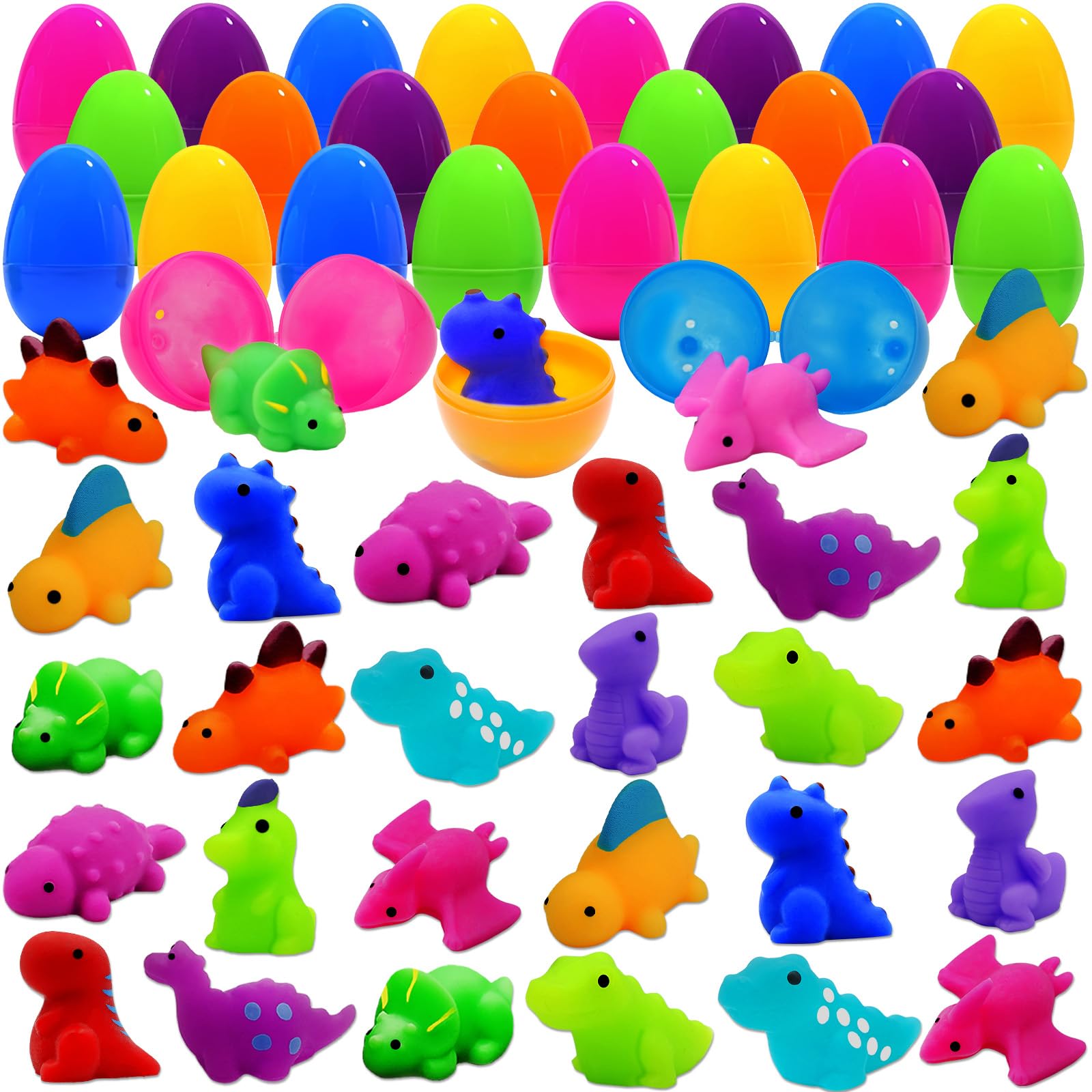 24 Pack Dinosaur Mochi Squishy Toys for Easter Egg Hunt Fillers - Stress Relief Sensory Toys for Kids, Toddlers, Teens (Boys & Girls) - Perfect for Easter Basket Stuffers, Party Favors & Sensory Play