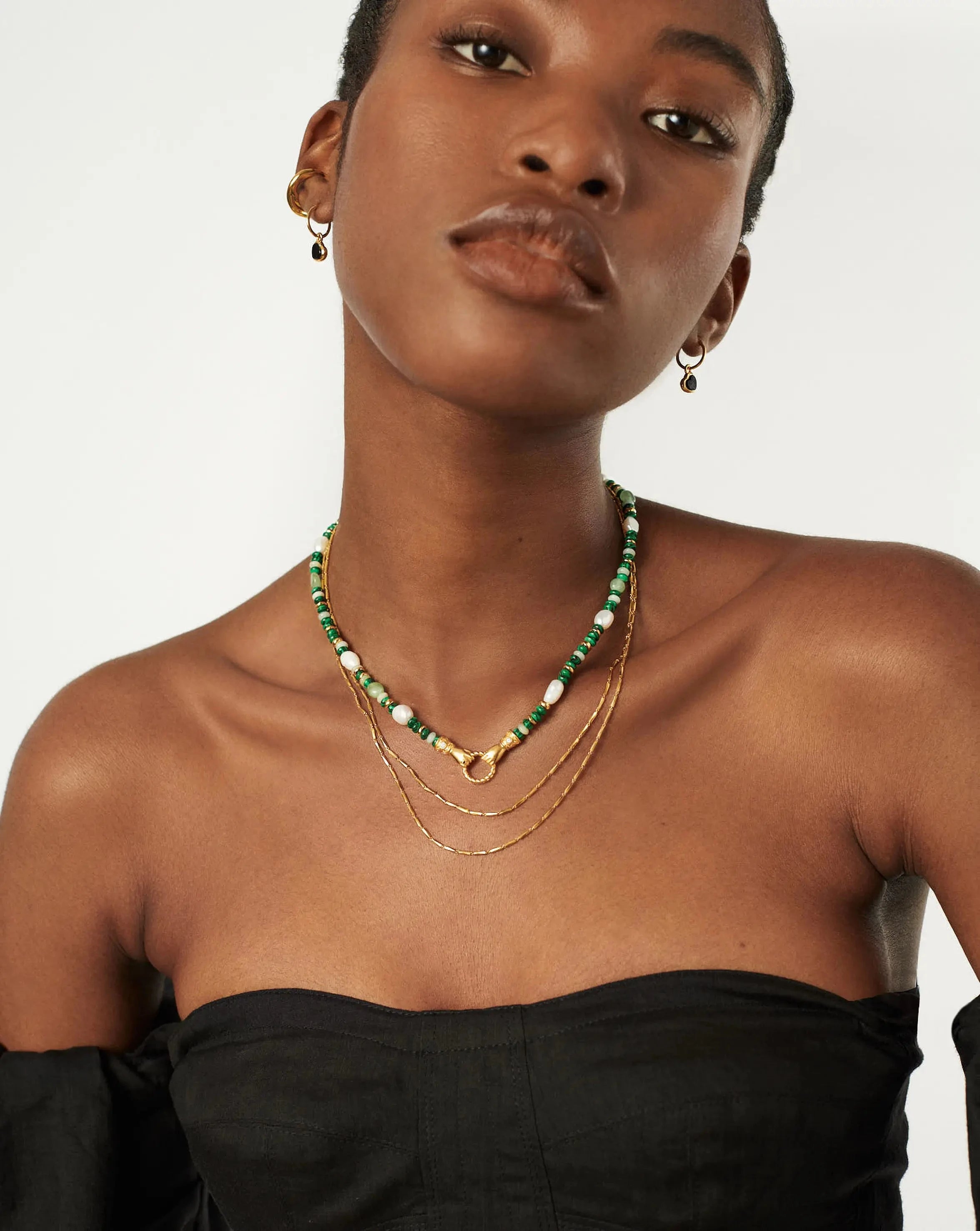 Harris Reed In Good Hands Beaded Gemstone Necklace - 18k Gold Plated Multi Green Gemstone & Pearl Statement Jewelry | Elegant Gift for Women, Perfect for Weddings, Parties & Special Occasions