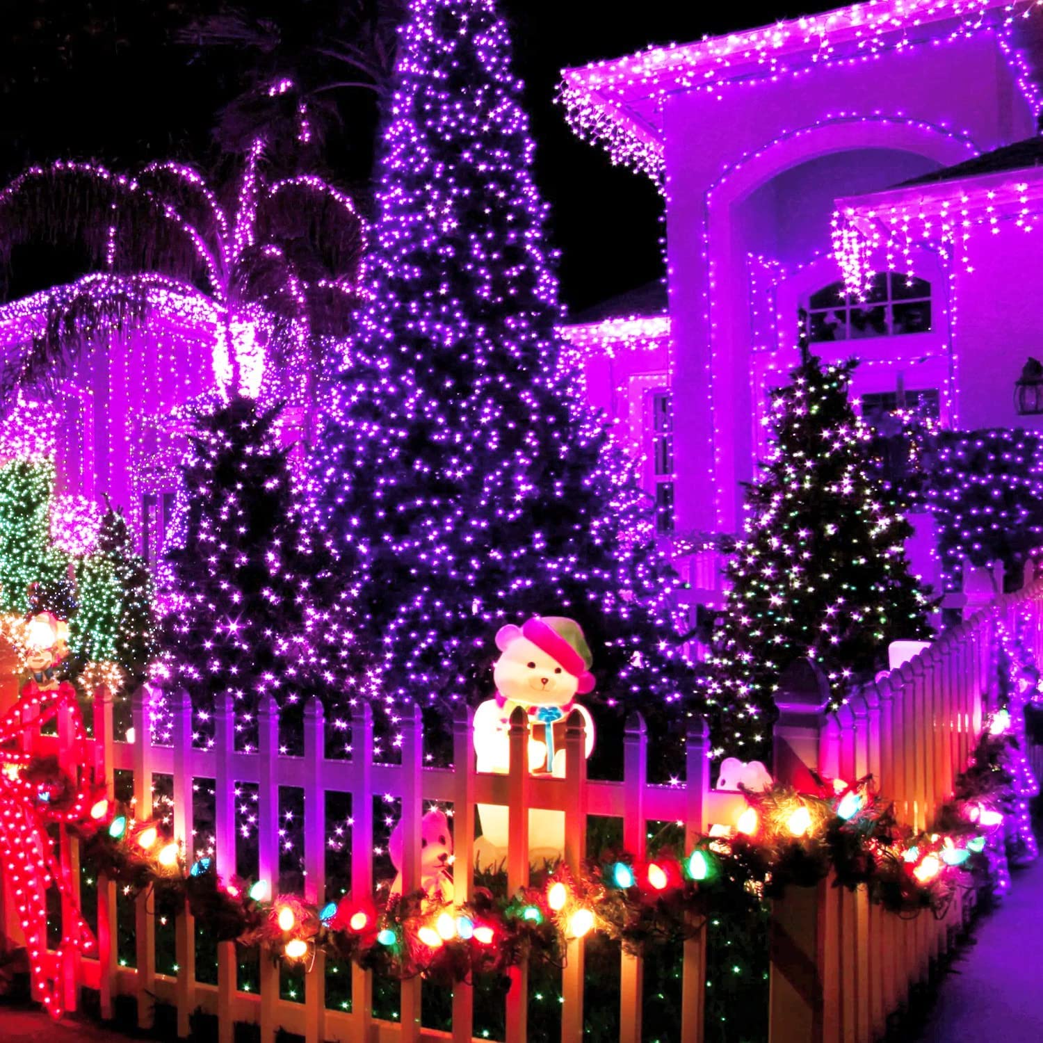 QITONG 4 Pack Purple Solar Fairy Lights - 33ft 100 LED Outdoor Solar Christmas Lights with 8 Lighting Modes | Waterproof Solar Twinkle String Lights for Garden, Patio, Wedding & Holiday Decorations