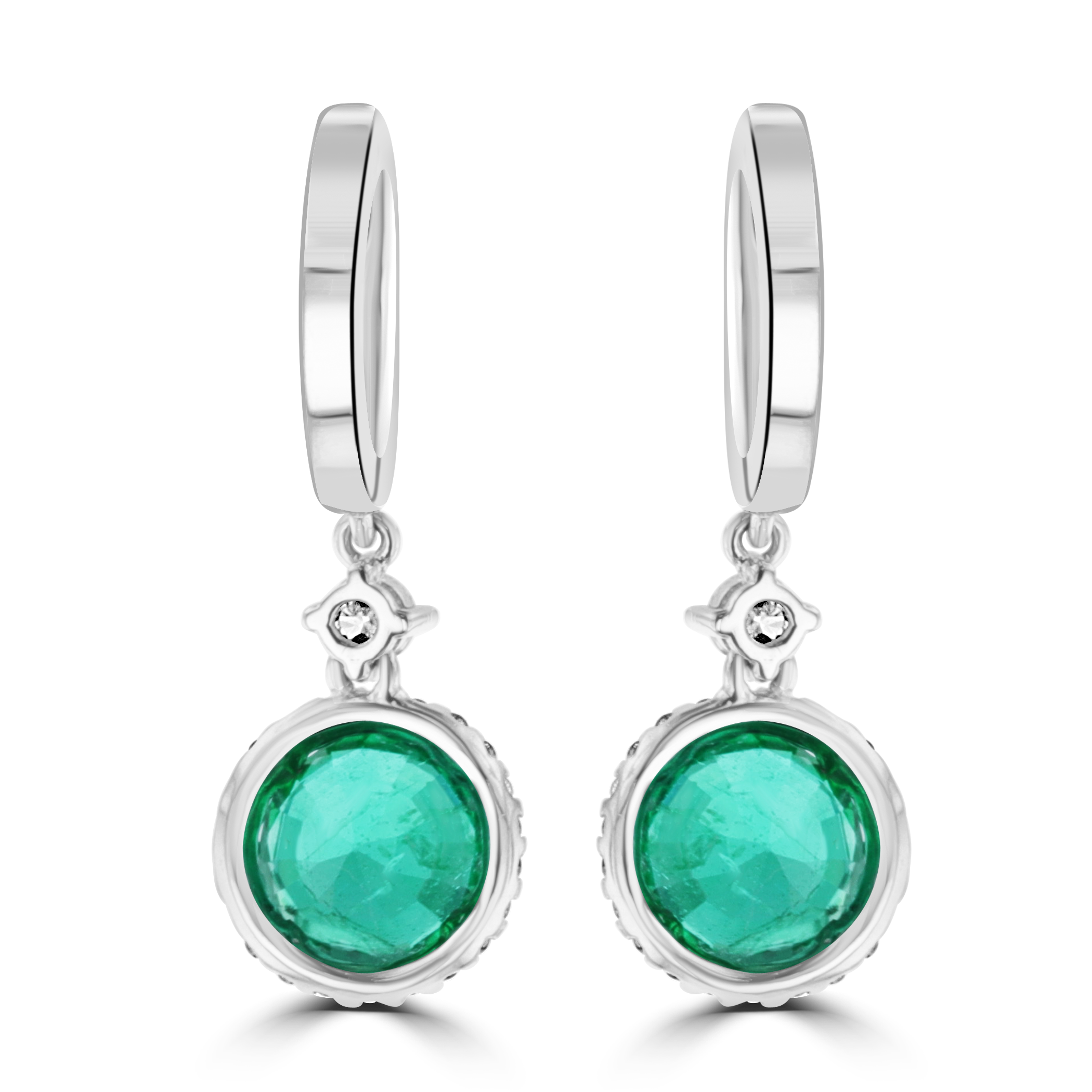 JULEVE 2.69 CTW Emerald & 0.59 CTW Diamond Halo Drop Earrings - Elegant Dangle Earrings for Women, Perfect for Weddings, Parties & Special Occasions