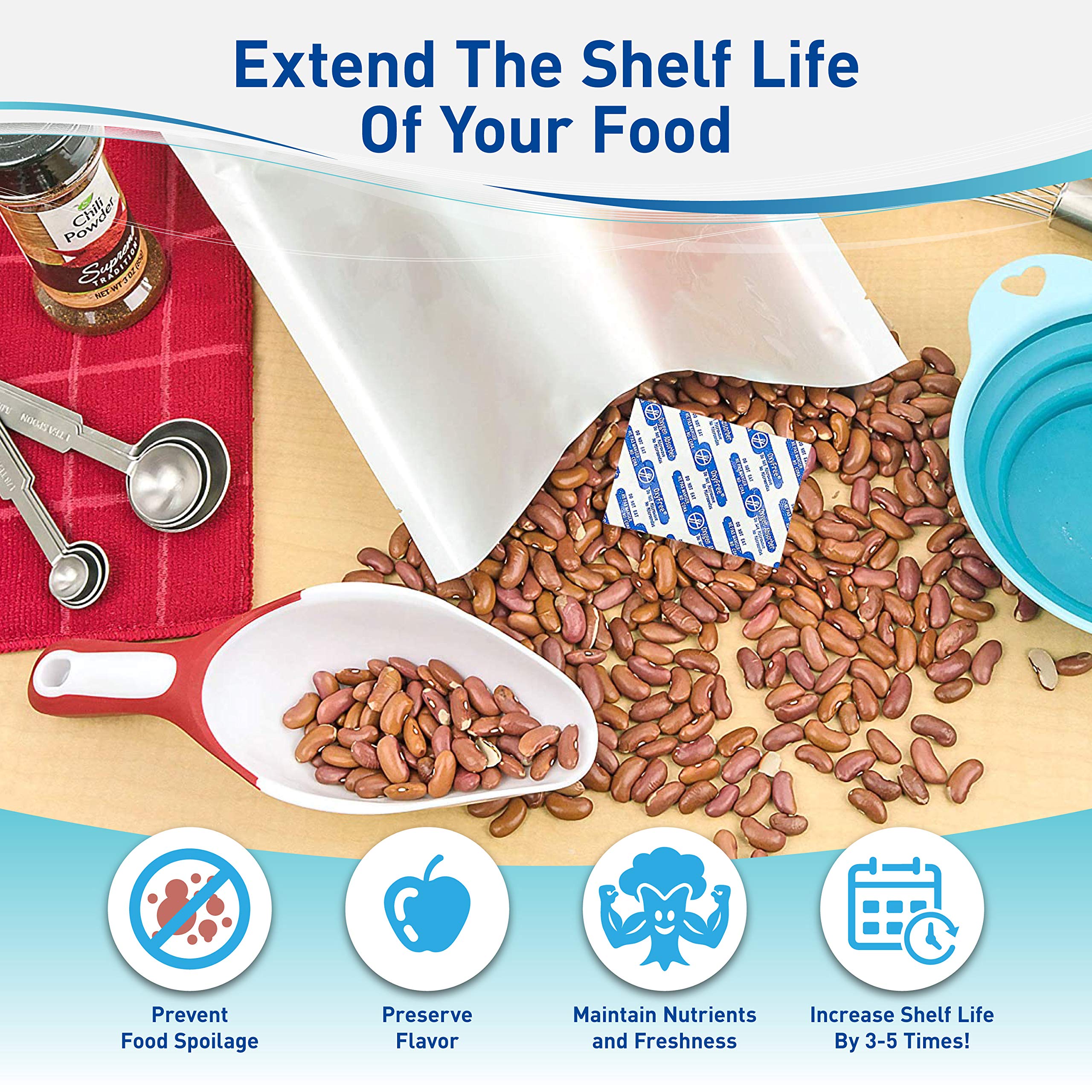 Oxygen Absorbers for Food Storage - 2000cc Pack of 20 | Extend Shelf Life in Mylar Bags & Vacuum Sealer Bags | Perfect for Long-Term Food Preservation, Emergency Kits & Camping Supplies