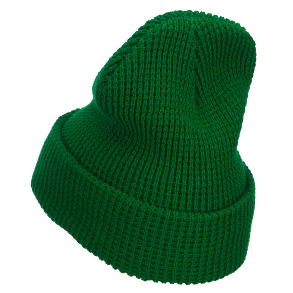 Lucky Leaf Clover Embroidered Waffle Cuff Beanie for Men & Women - Soft Stretchy Winter Hat for Big Heads - Cozy Knit Cap for Outdoor Activities, Skiing, and Casual Wear