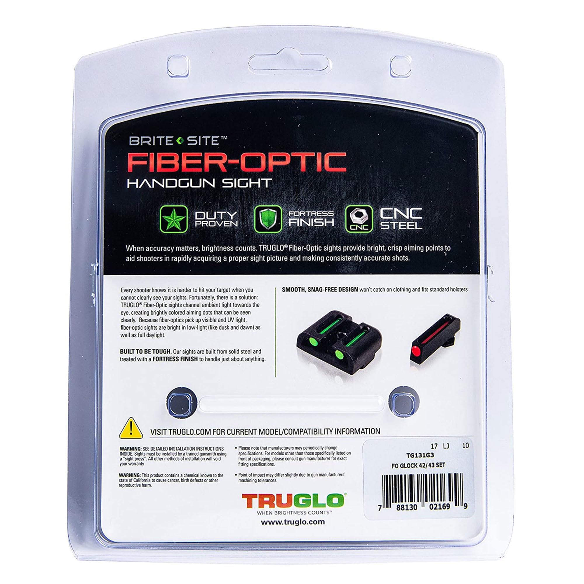 TruGlo TFO Tritium Fiber Optic Handgun Laser Sight Accessories Set with Rear Colors - Compatible with Glock 17/17L, 19, 22, 23, 24 Models (3 Pack) - Perfect for Tactical Shooting, Home Defense & Range Practice