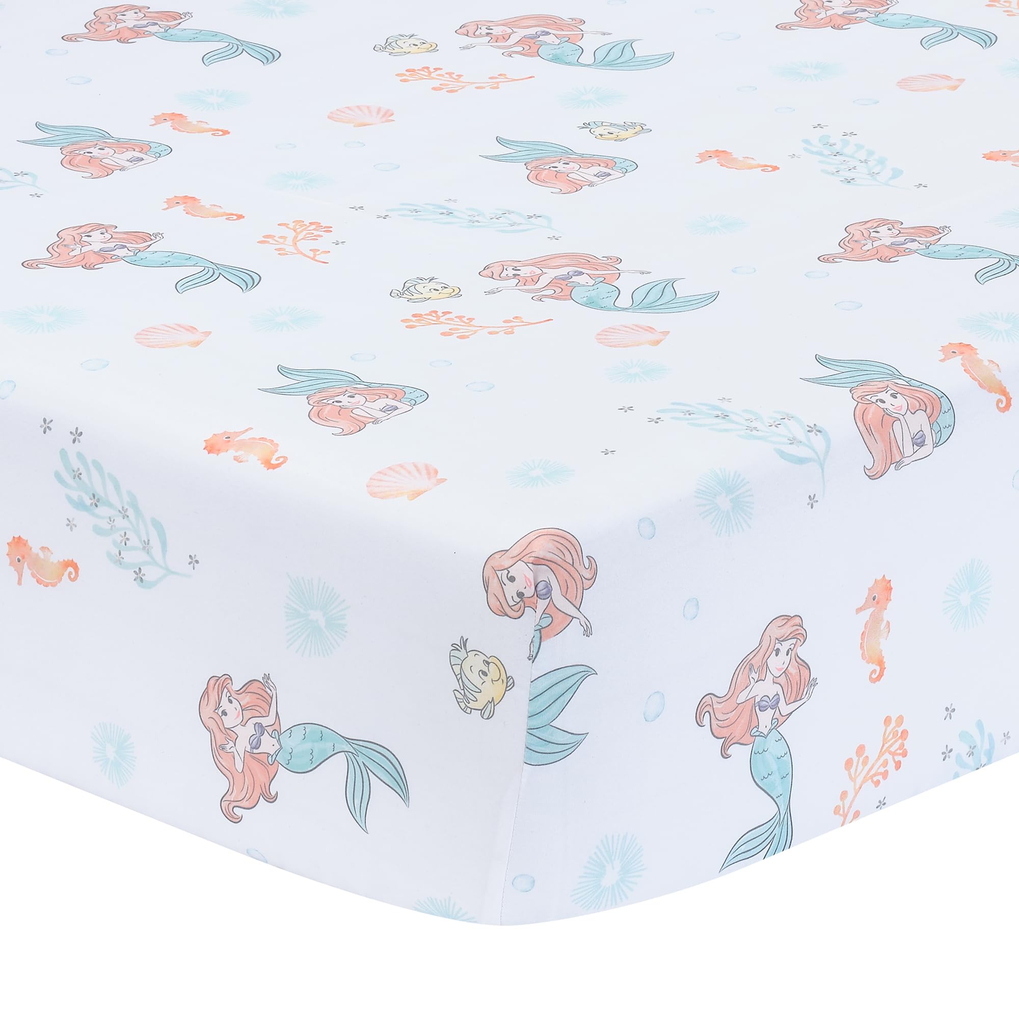 Disney Baby The Little Mermaid 3-Piece Crib Bedding Set - Soft Baby Blanket, Fitted Sheet & Crib Skirt - Perfect for Nursery, Baby Shower Gift & Newborn Sleep Comfort