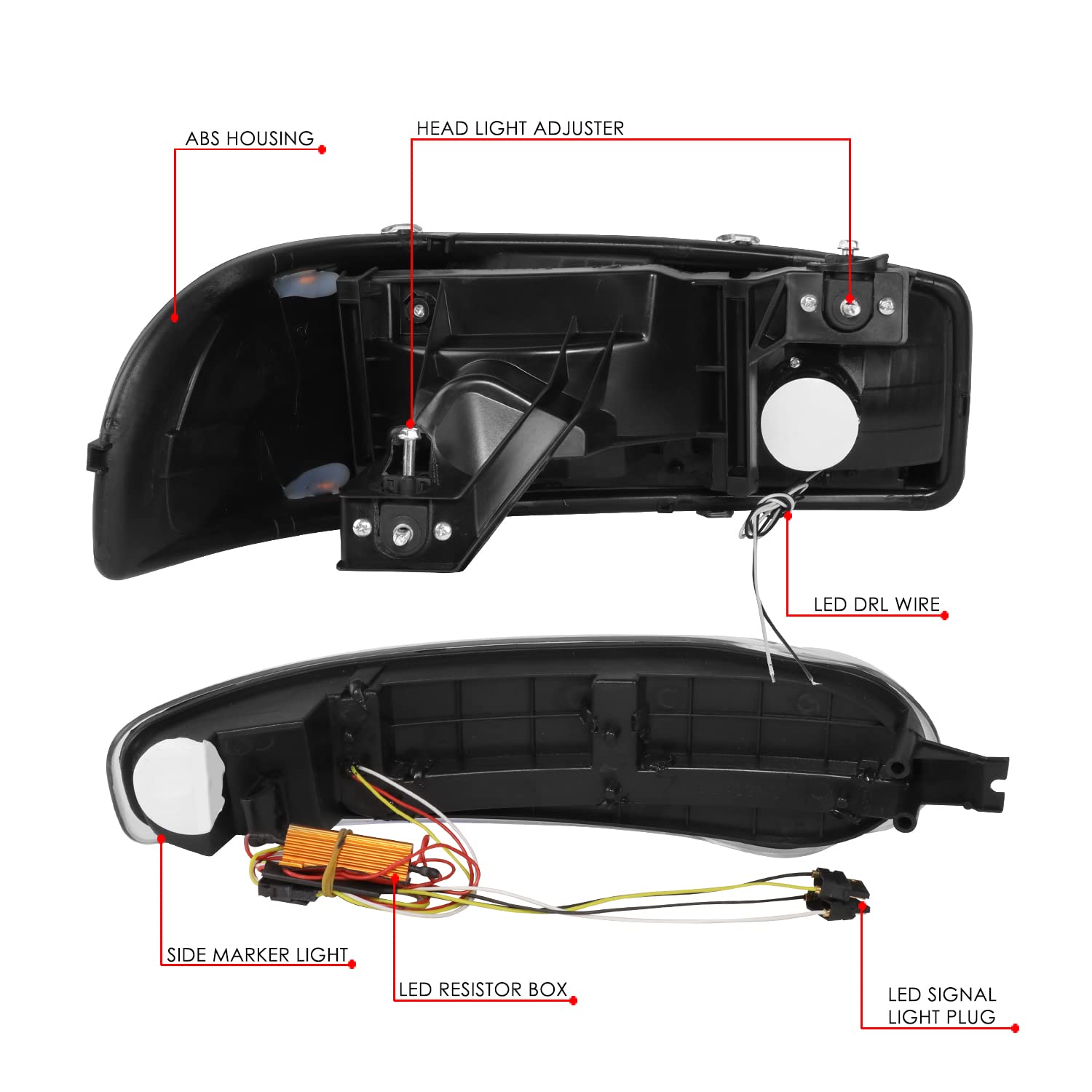 DNA MOTORING HL-LB4-DAN99-BK-CL1 Black Clear Headlights for 02-06 GMC Sierra 1500 Denali - Upgrade Your Ride