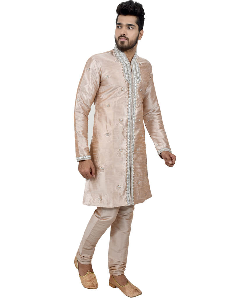 Premium Almond Indo-Western Art Silk Churidar Suit - Elegant Ethnic Wear for Women | Perfect for Festivals, Weddings & Special Occasions