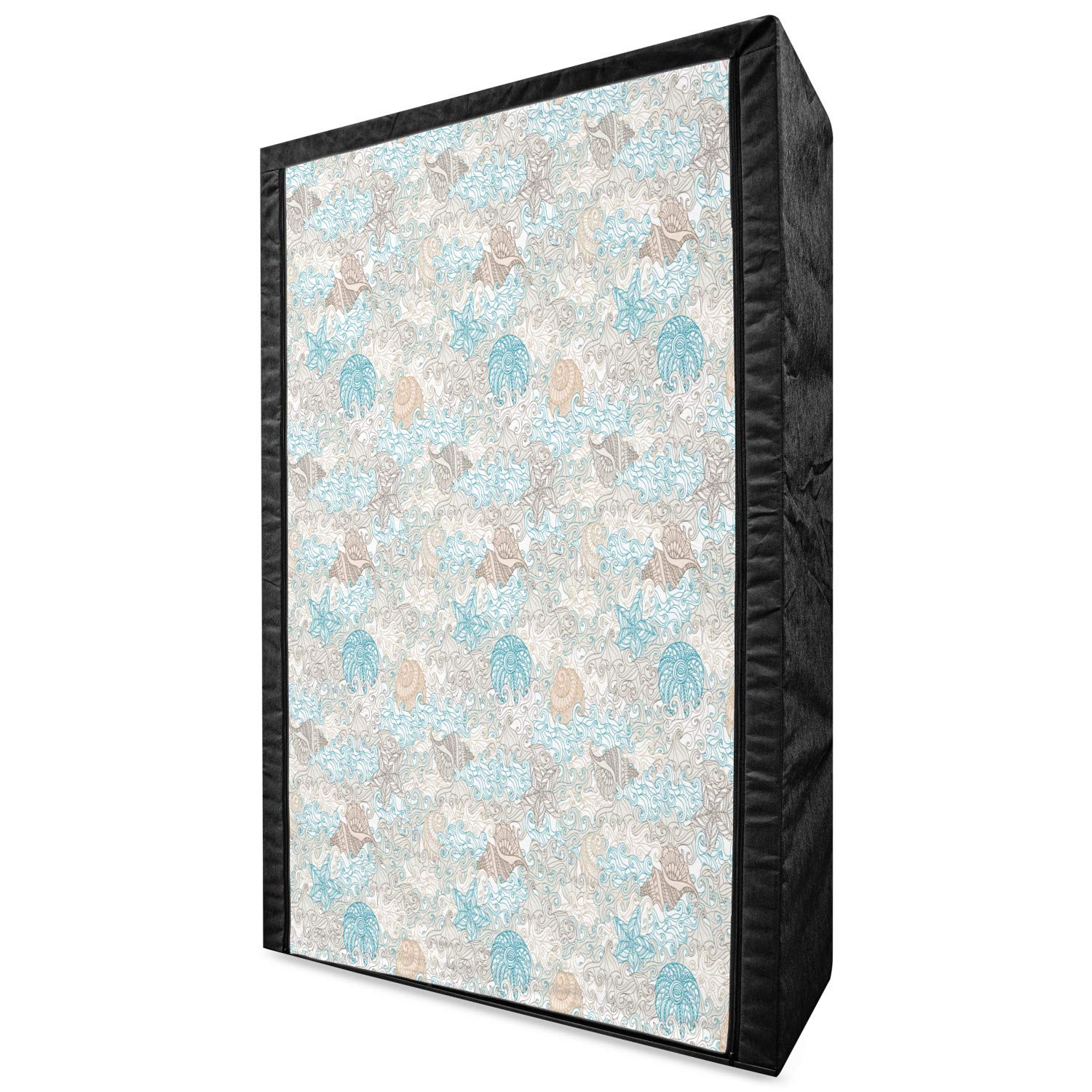 Ambesonne Nautical Fabric Wardrobe - Portable Closet Organizer with Shelves, 42.5 Inch, Pastel Sea Shell Starfish Coral Reef Design in Tan Turquoise White | Perfect for Bedroom, Dorm, RV & Small Space Storage