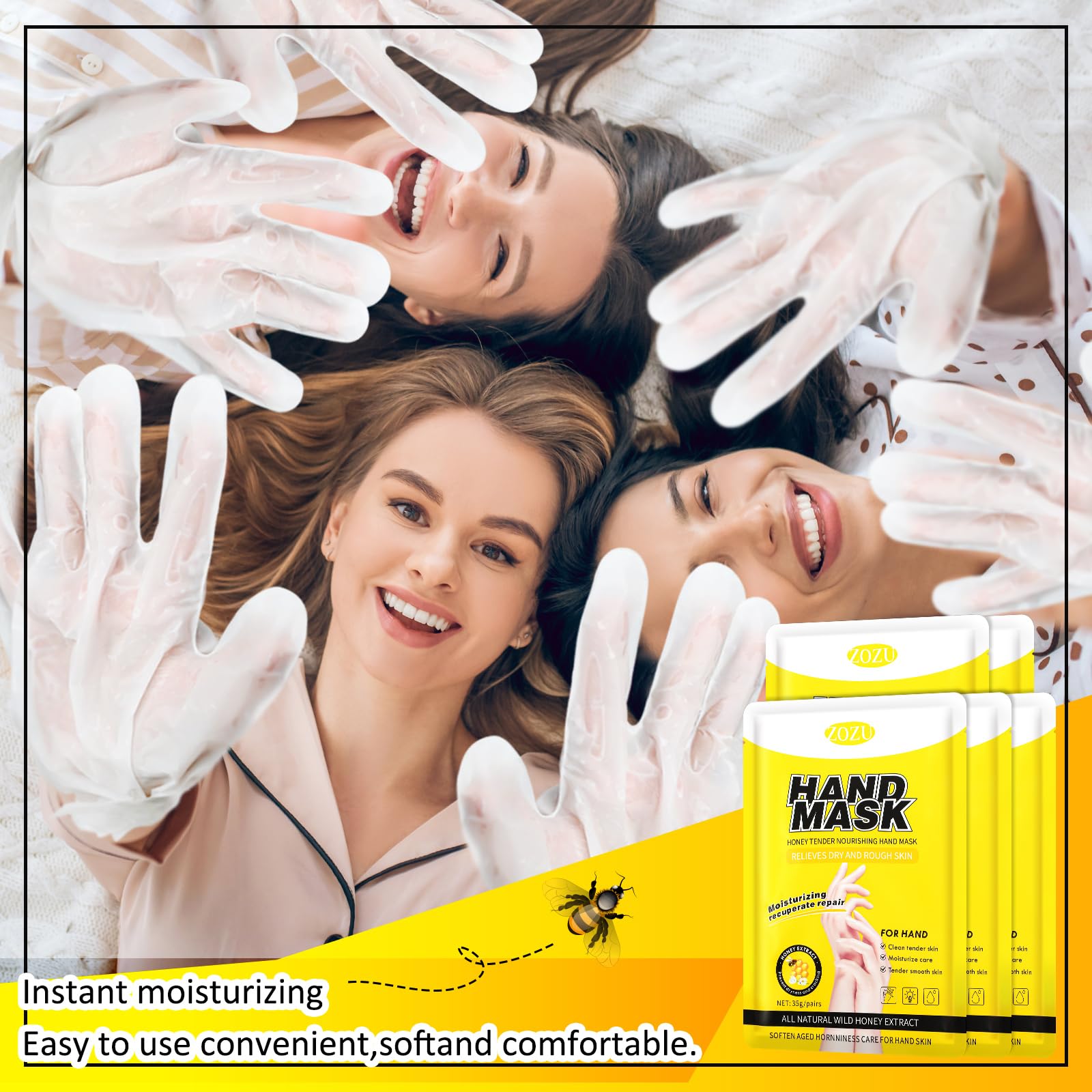 30 Pcs Honey Hand Mask Gloves - Deep Hydration for Extra Dry Skin, Exfoliating & Peeling Treatment to Improve Rough Skin - Spa Quality Hand Care for Men & Women | Perfect for Home Spa, Night Treatment & Gift Giving
