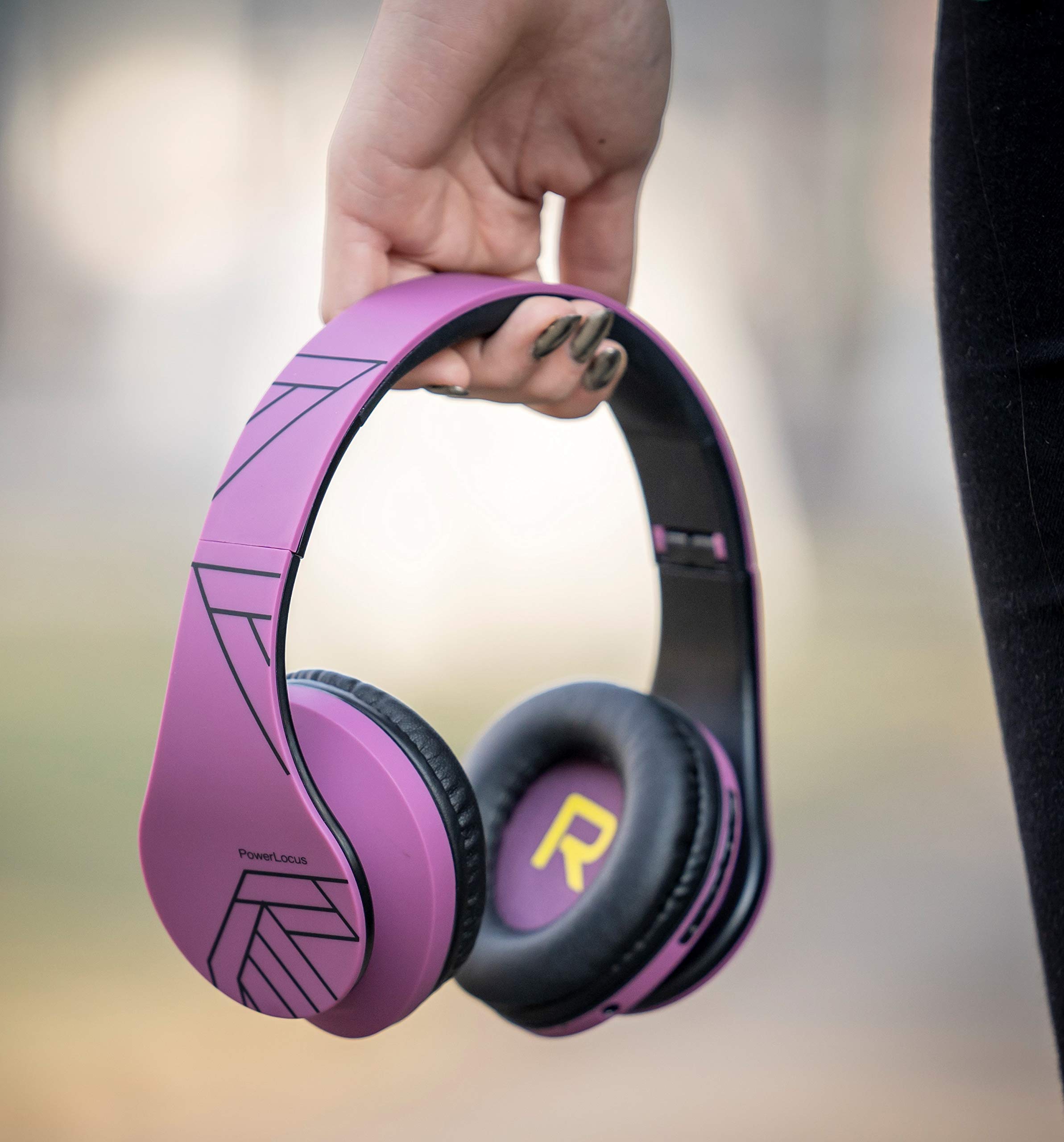 PowerLocus Bluetooth Over-Ear Headphones - Wireless & Wired Stereo Headset with Built-in Mic, Foldable Design, Micro SD/TF & FM Radio - Compatible with iPhone, Samsung, iPad, PC (Purple) - Perfect for Travel, Workouts, and Home Entertainment
