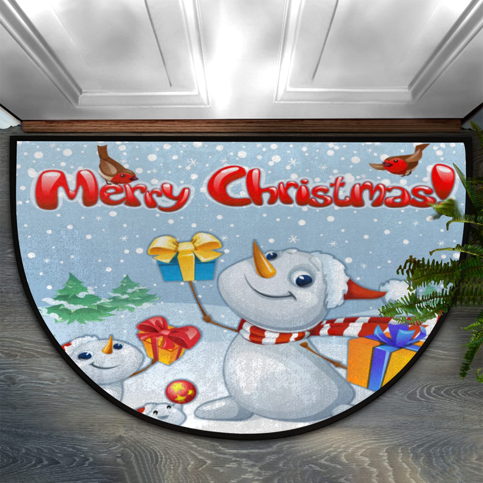 Christmas Snowmen Family Half Round Door Mat 24