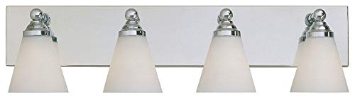 DESIGNERS FOUNTAIN 6494-CH Hudson 4-Light Bathroom Vanity Light Bar - Chrome Finish with White Opal Glass Shades for Modern Bathroom & Powder Room Lighting