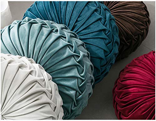 MOCOFO 14 Inch Velvet Pleated Round Pumpkin Throw Pillow - Soft Couch Cushion for Sofa, Chair, Bed, Car & Floor Decor - Fall Home Decor Accent for Living Room, Nursery & Dorm