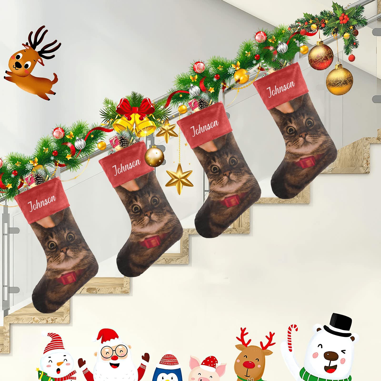 Personalized Christmas Stockings for Cats & Dogs - Custom Name Embroidered Pet Xmas Socks (17.52 x 7.87 Inch) - Perfect Holiday Gift for Pet Lovers & Festive Home Decor
