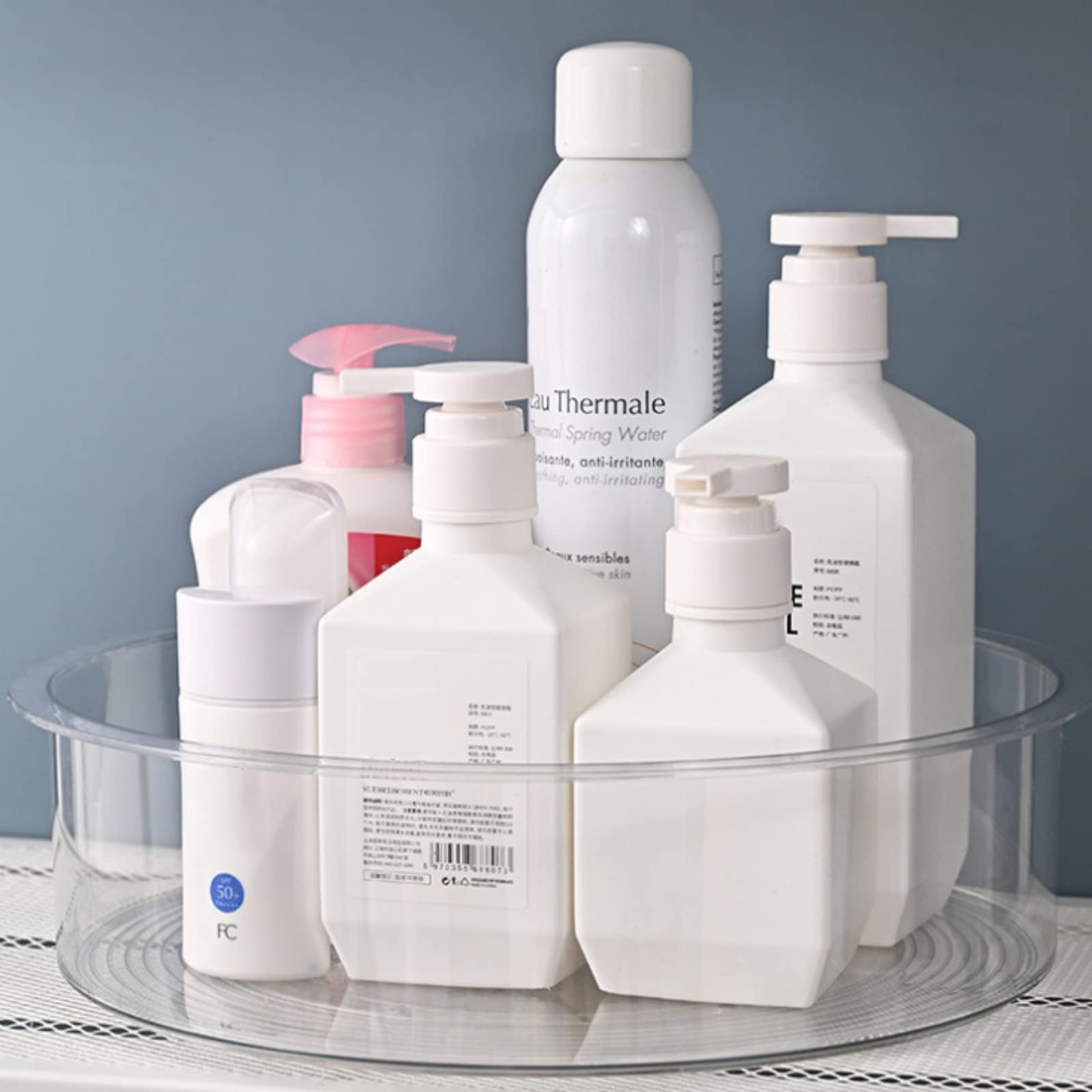 **Clear Plastic Lazy Susan Turntable Organizer with Dividers - Spice Rack for Kitchen, Bathroom, Pantry & Makeup Storage - Perfect for Countertop, Cabinet & Vanity Organization**