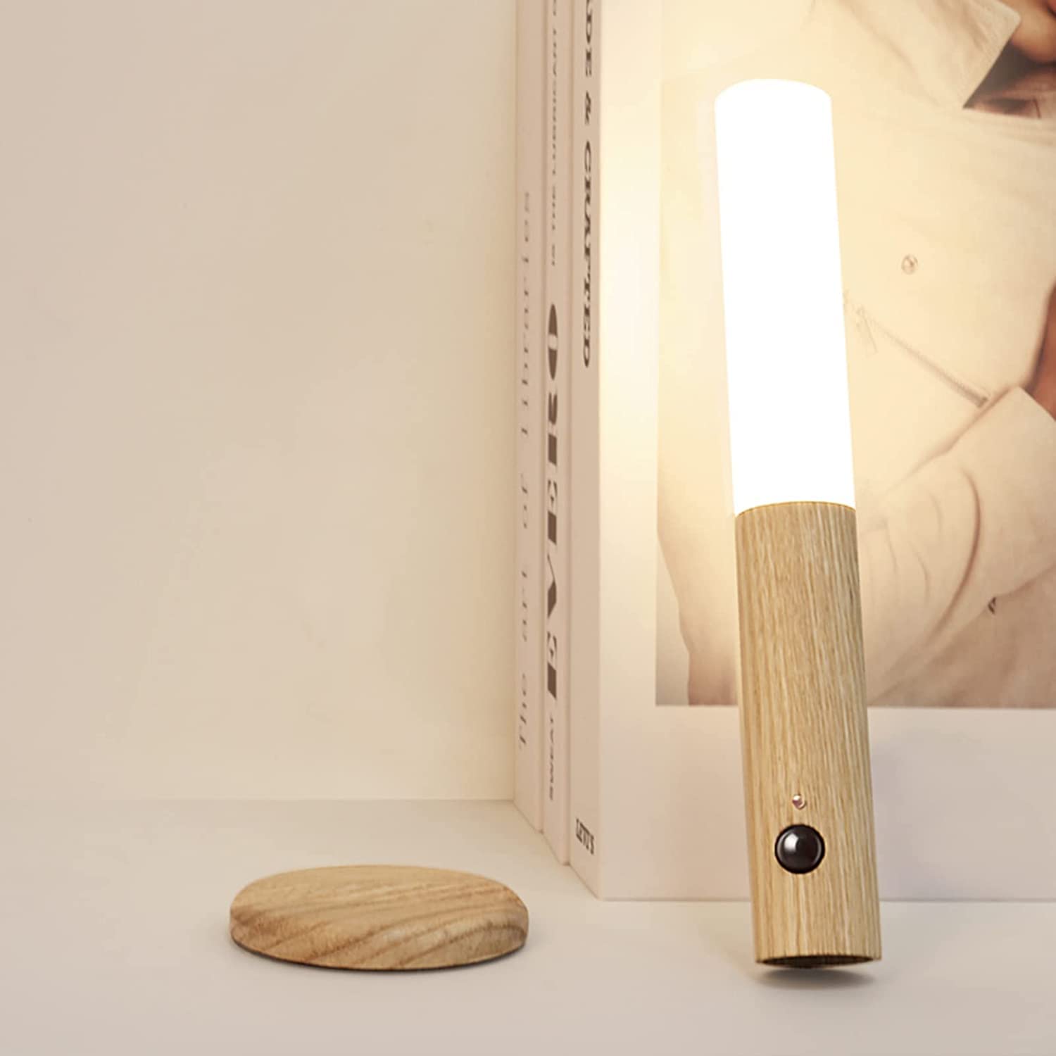 Motion Sensor Night Light - Rechargeable LED Night Light with Magnet for Hallway, Stairway & Cabinet - Battery Powered Wooden Wall Sconce (White Ash Wood, 1PC) - Perfect for Bedrooms, Bathrooms & Closets