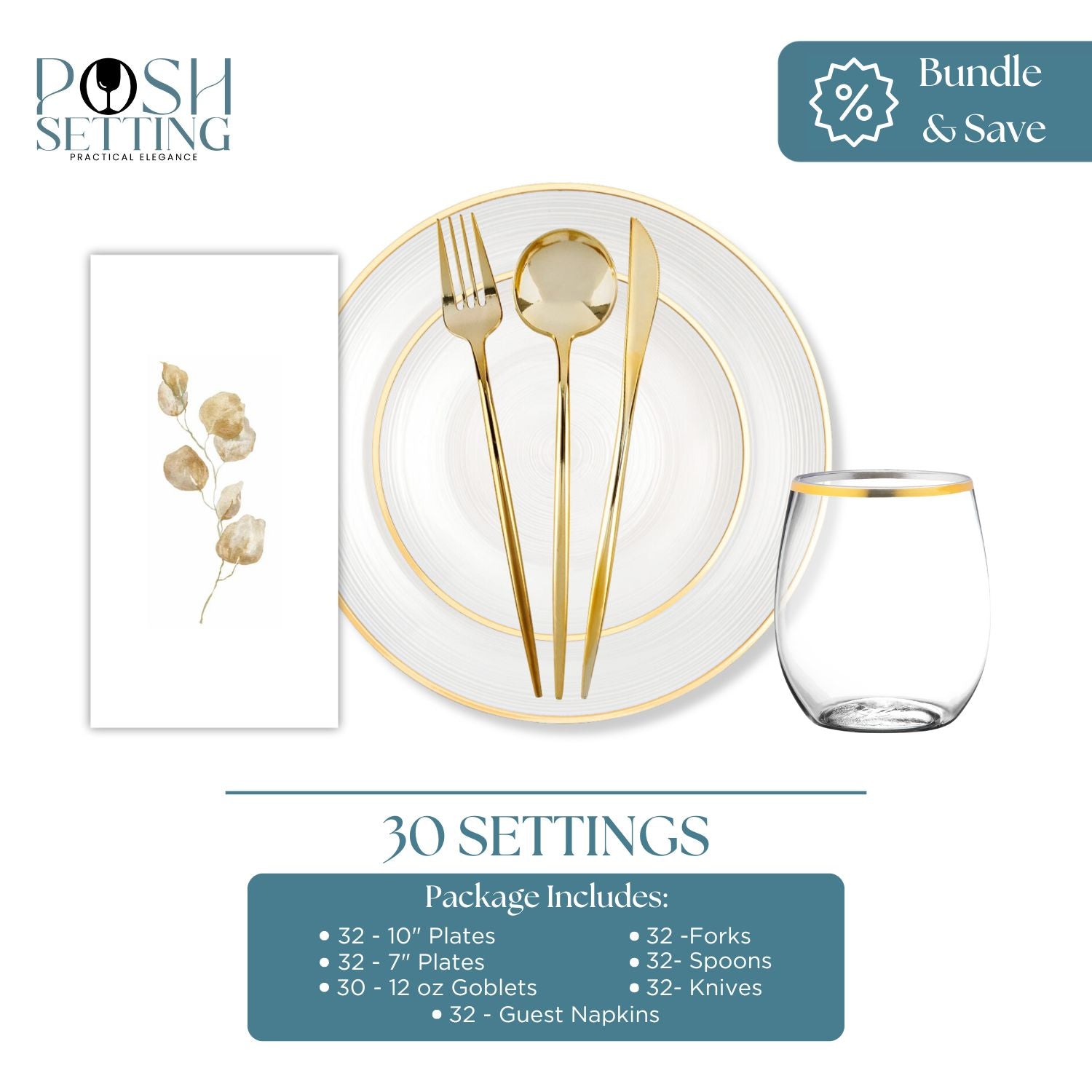 Luxury Pearl & Gold Disposable Plastic Party Tableware Set - Elegant Crystal Design for Weddings, Birthdays & Special Events