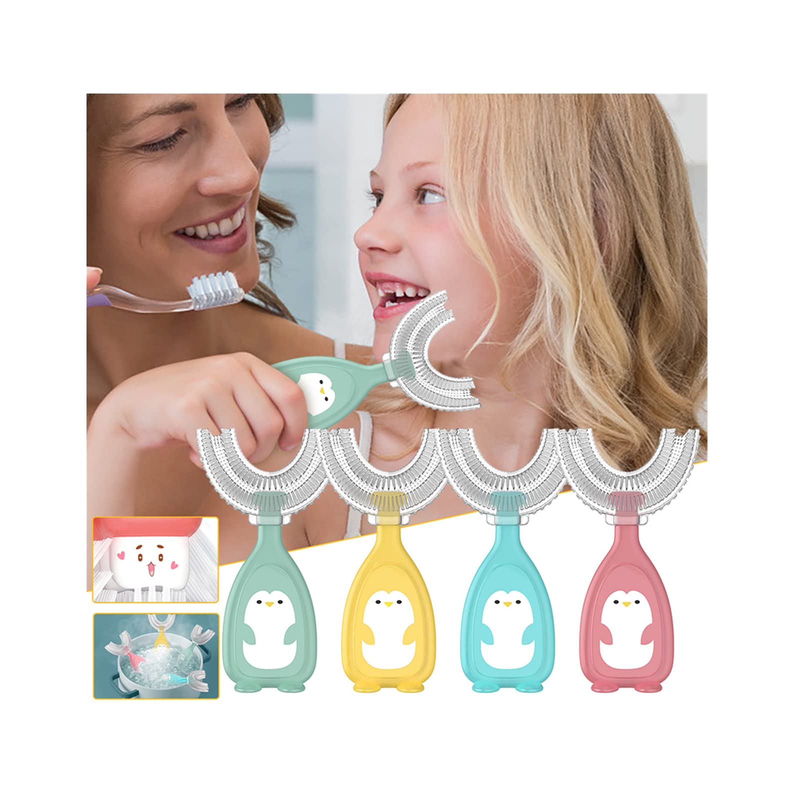 ZITIANY Kids U-Shape Toothbrush - Food Grade Soft Silicone Brush Head for 360° Teeth Cleaning, Whitening & Massage - Perfect for Toddlers & Children (Ideal for Daily Oral Care & Travel)