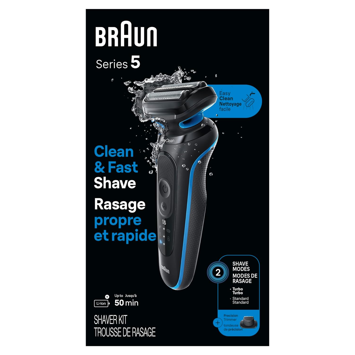 Braun Series 5 5118s Electric Shaver for Men - Wet & Dry Foil Shaver with Turbo Mode & Precision Trimmer - German Engineered - Blue | Perfect for Travel, Home & Office Use