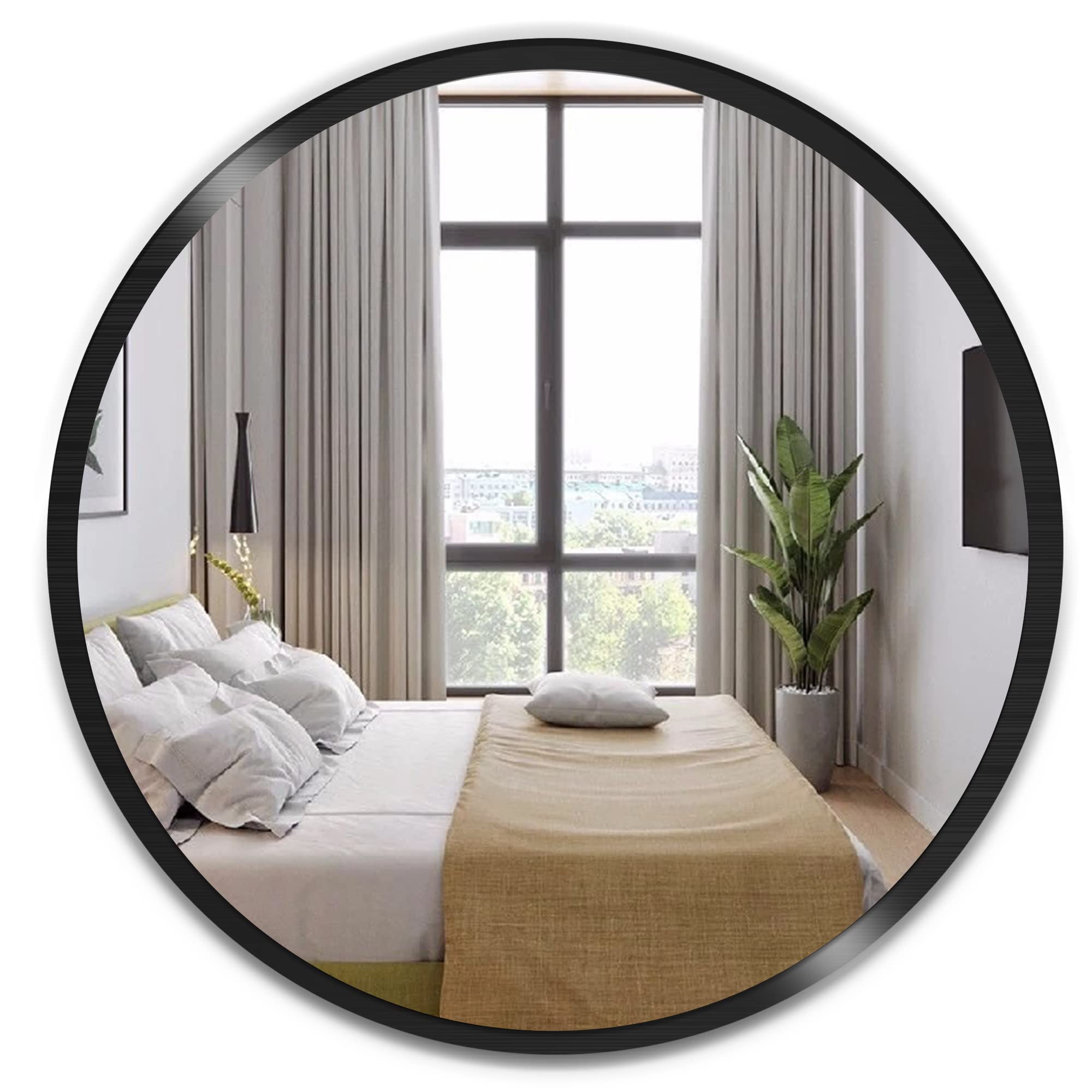 20 Inch Round Wall Mirror - Brushed Metal Frame Circle Mirror for Bathroom, Living Room, Bedroom & Entryway - Modern Home Decor & Daily Use (Black) - Perfect for Vanity, Makeup & Interior Design