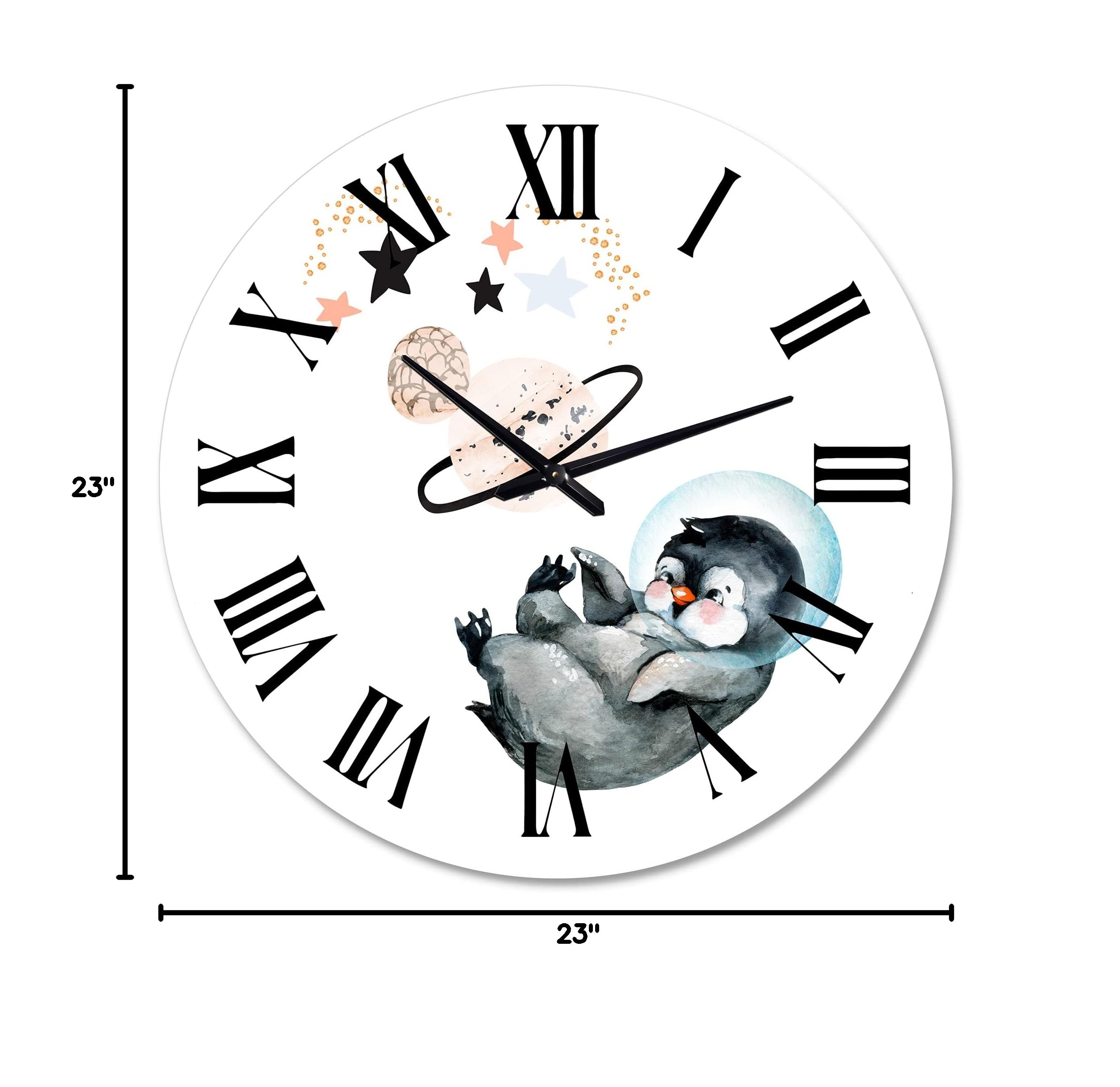 Farmhouse Wall Clock - Little Penguin with Stars & Planets Design, Large Decorative Wall Clock for Living Room, Bedroom, Kitchen | Perfect for Home, Office & Nursery Decor