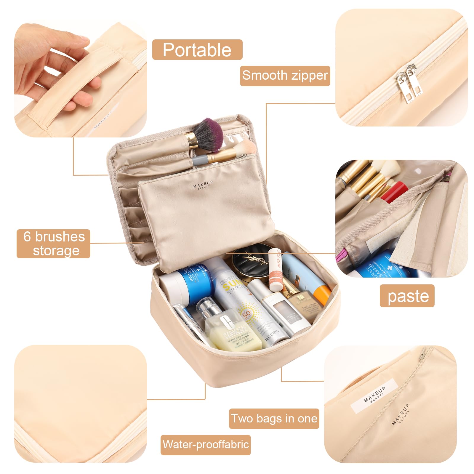 Queboom Travel Makeup Bag - Waterproof Cosmetic Organizer for Women & Men | Perfect for Vacation & Gym