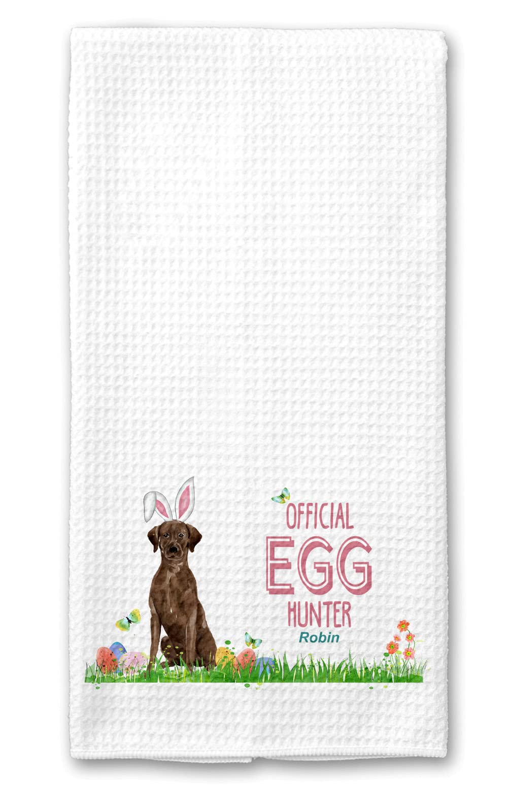 Chocolate Labrador Retriever Easter Kitchen Towel - Waffle Weave Dog Lover Gift for Egg Hunting, Holiday Decor & Kitchen Use