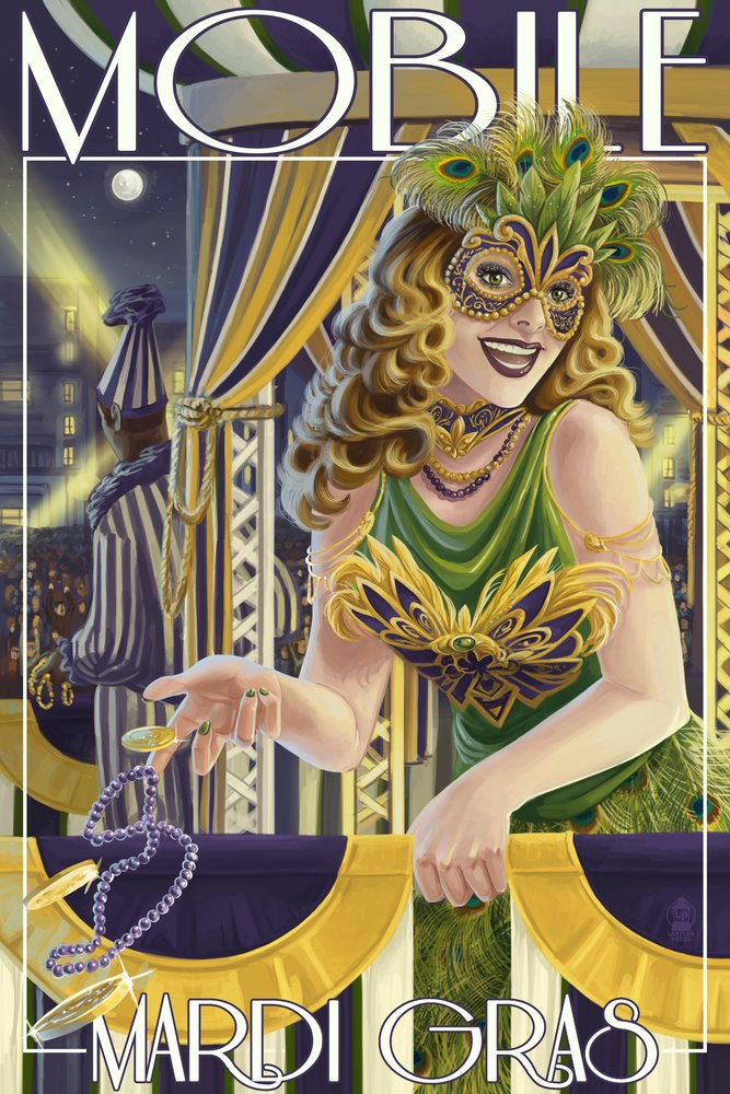 Lantern Press Mobile Alabama Mardi Gras 16x24 Wrapped Canvas Wall Art - Perfect for Home Decor, Living Room, Bedroom & Office Wall Decorations