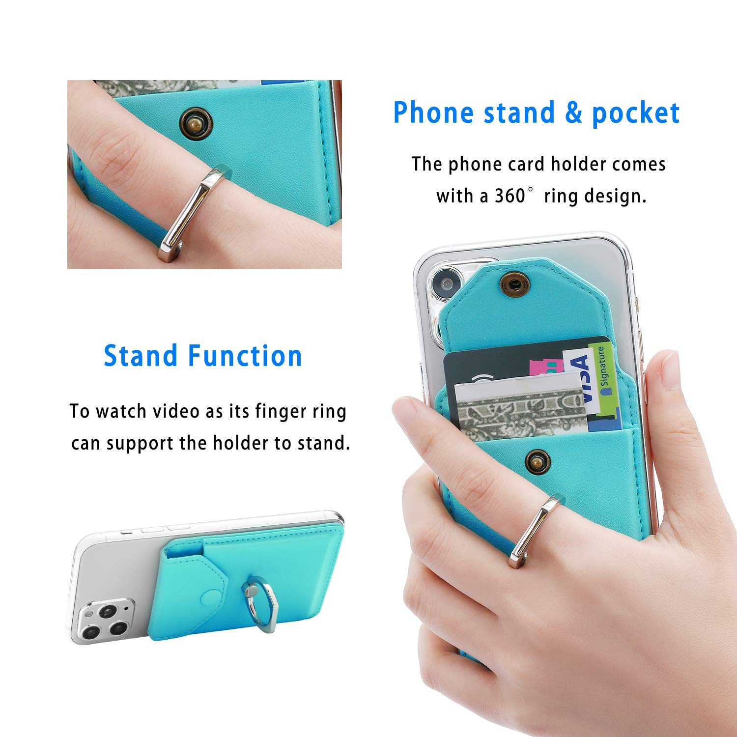 RFID Phone Ring Stand - Wallet Holder for iPhone & Android - Green for Office & Travel