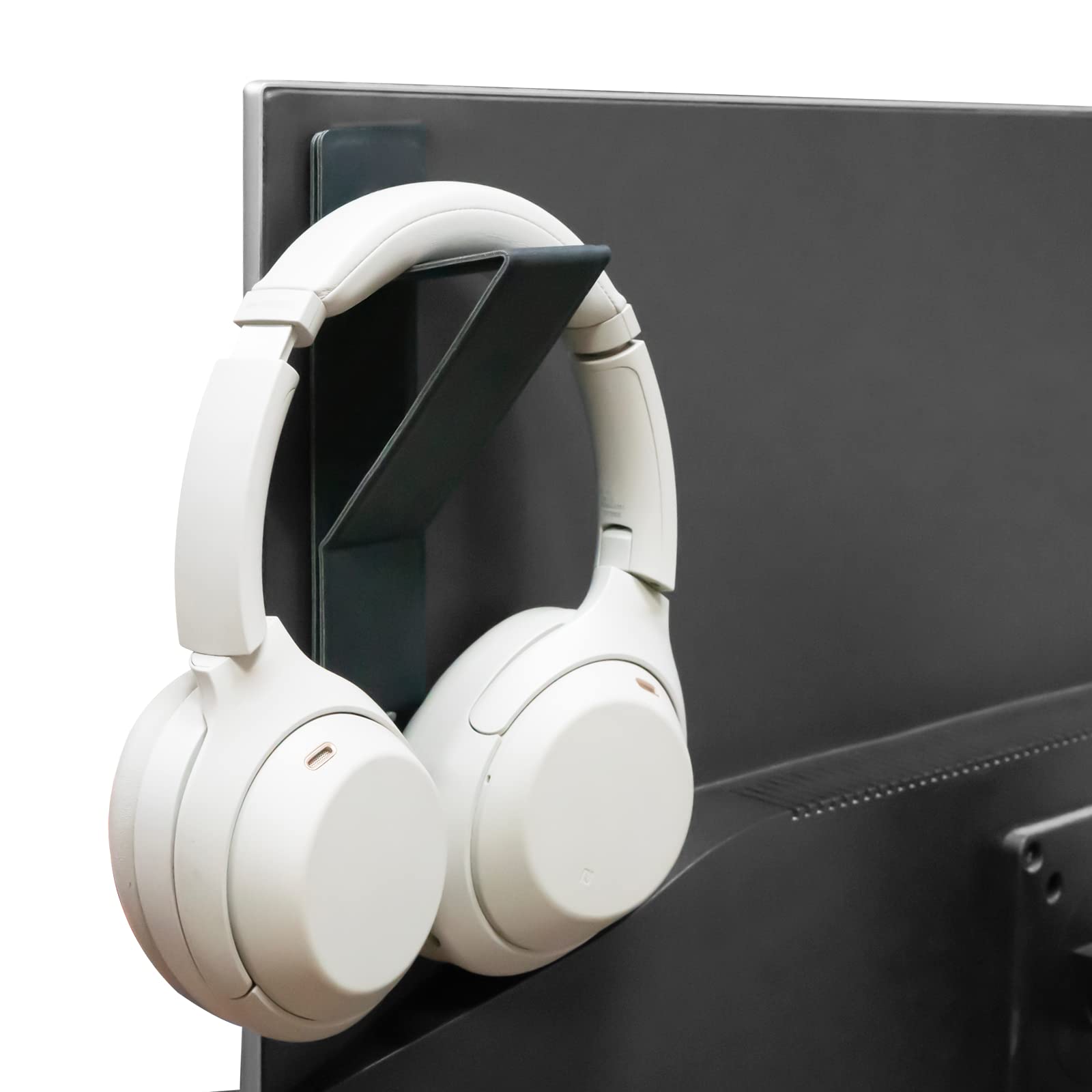 GEEKRIA Headphone Stand with Vegan Leather, Wall Mount Hook for Sony WH-1000XM5, Bose QC45, QC35 - Space Saving Headset Holder for Gaming, Office & Home (2 Pack, Black) - Perfect for Desk Organization & Headphone Storage