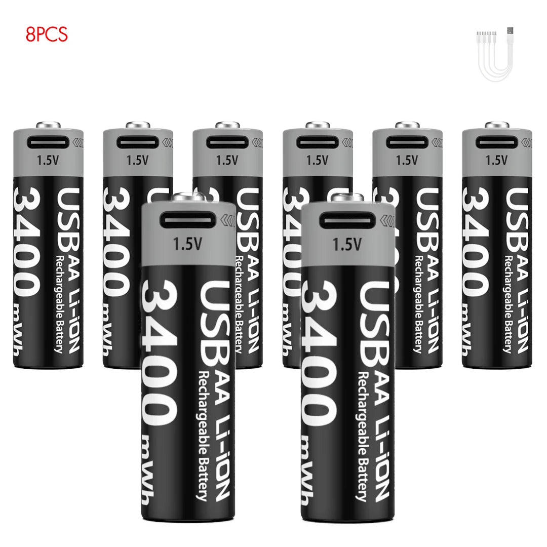 MATOV 1.5V AA 3400mWh USB-C Rechargeable Lithium Batteries - 4 Pack, Long Lasting Power for Hunting Cameras, Smart Door Locks, Remote Controls, Wireless Mice & Microphones - Perfect for Outdoor Gear & Smart Home Devices