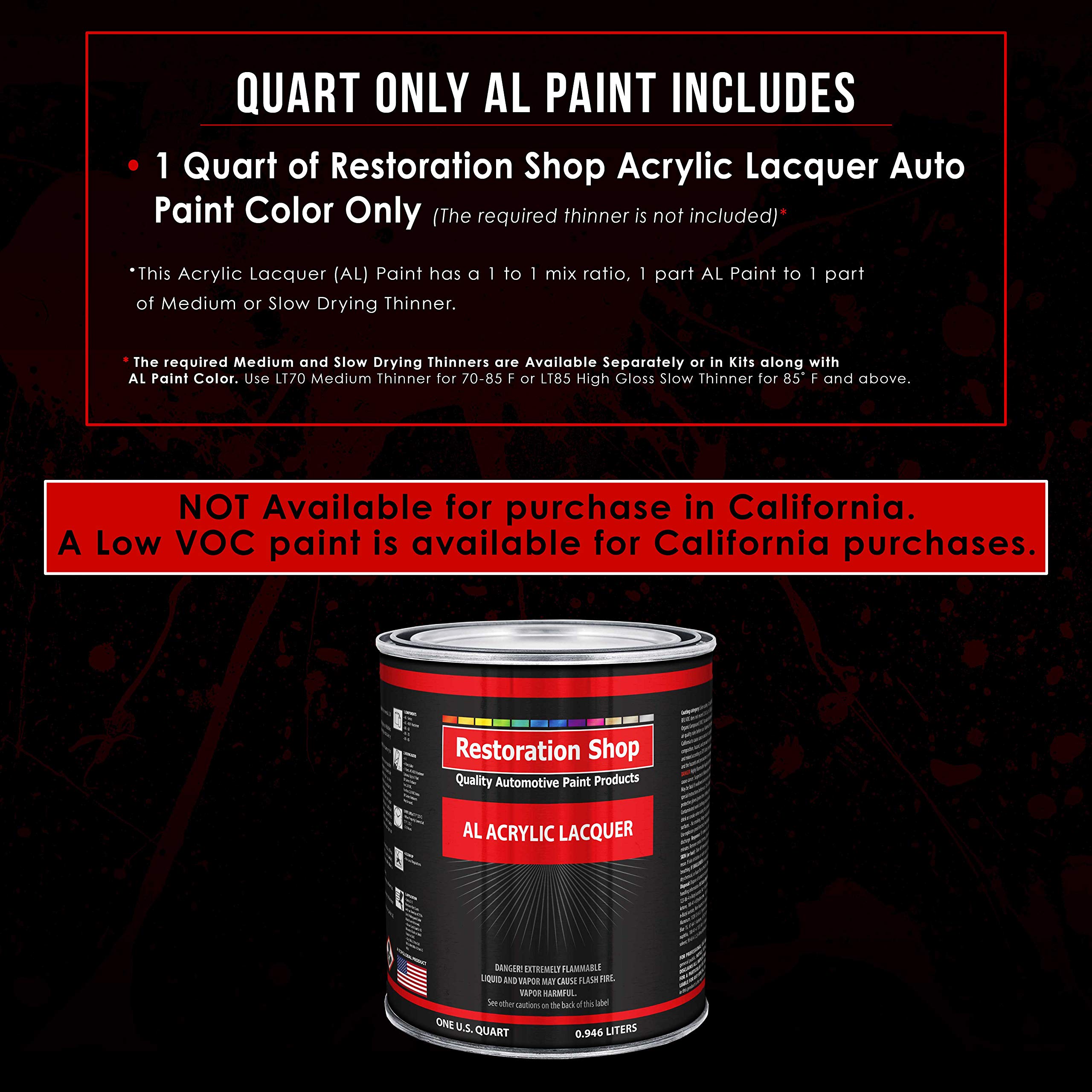 Restoration Shop - Jet Black (Gloss) Acrylic Lacquer Auto Paint - 1 Quart Professional Automotive Refinish Coating for Cars, Trucks, Guitars & Furniture - Perfect for DIY Projects, Touch-Ups & Custom Paint Jobs