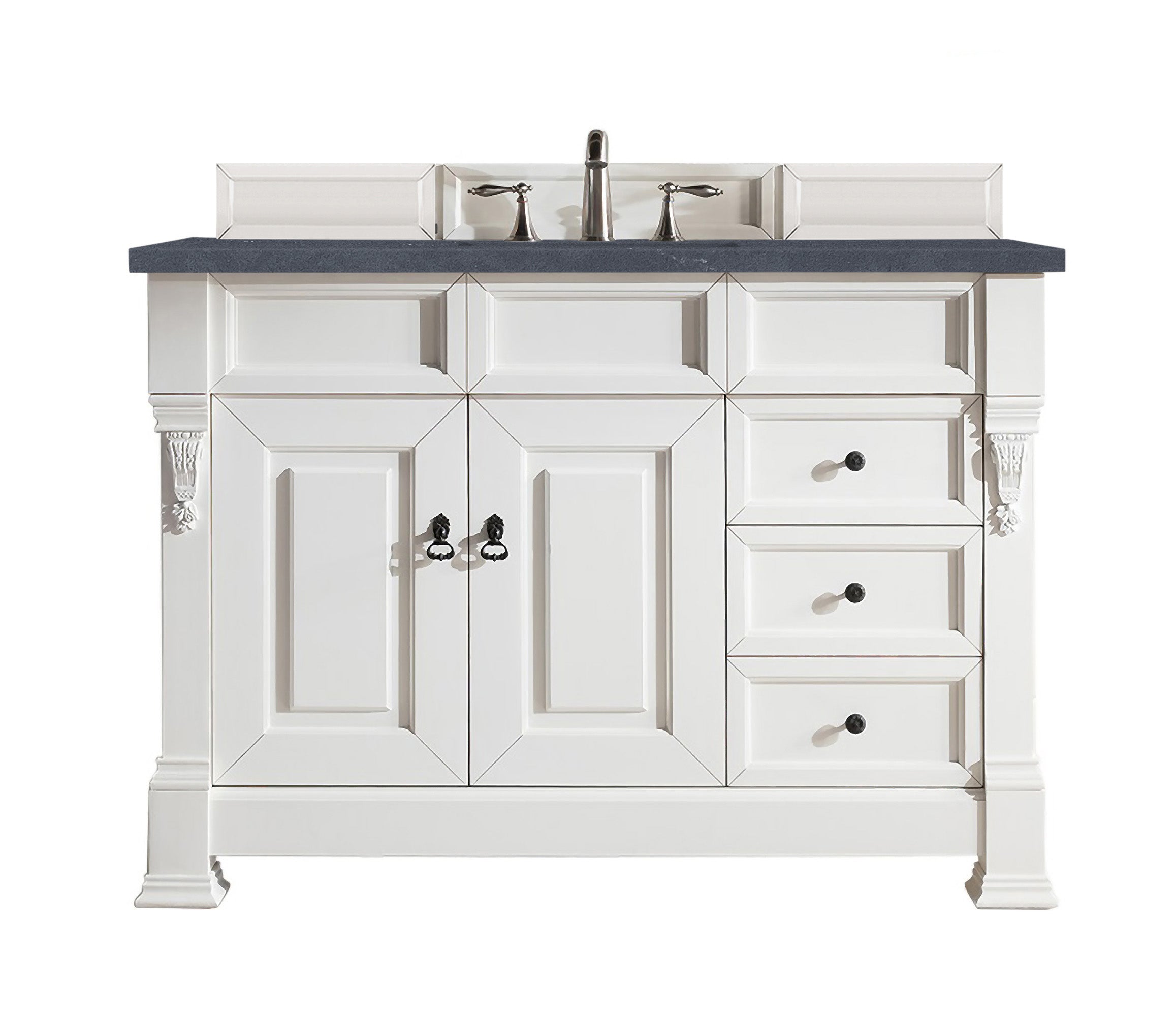 Brookfield 48 Inch Single Bathroom Vanity with Bright White Finish & 3CM Charcoal Soapstone Quartz Countertop - Perfect for Modern Master Bath or Guest Bathroom Renovation