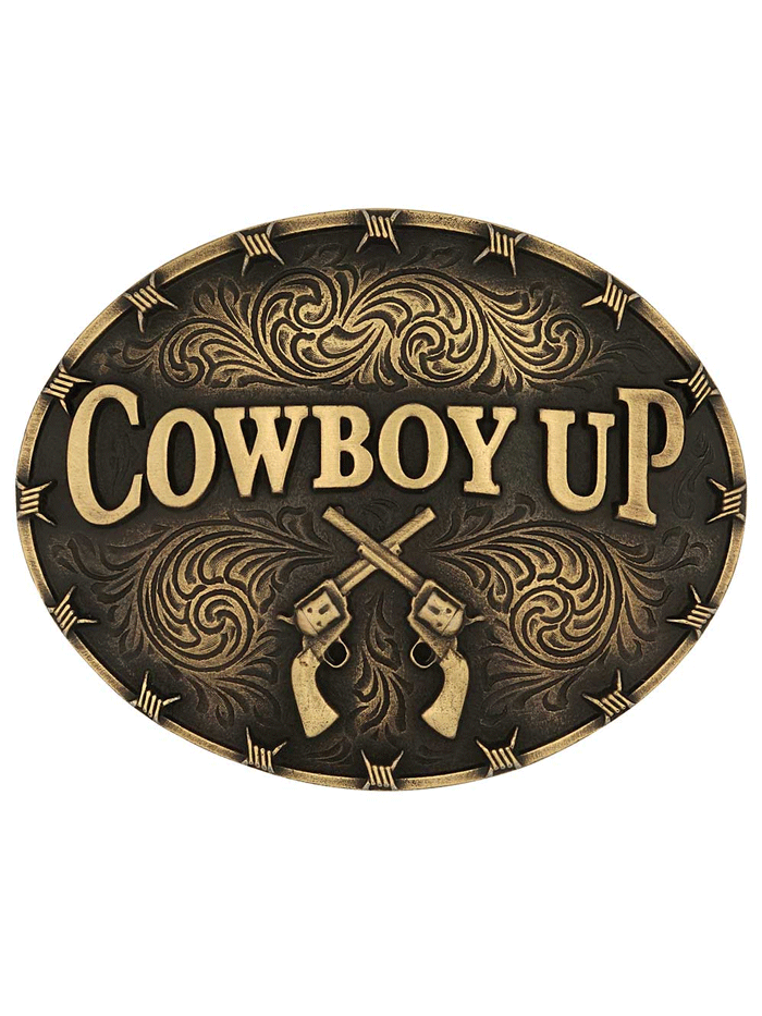 Montana Silversmiths A1007C Cowboy Up Attitude Brass Belt Buckle - Western Style for Rodeo, Country Music & Cowboy Fashion Accessories