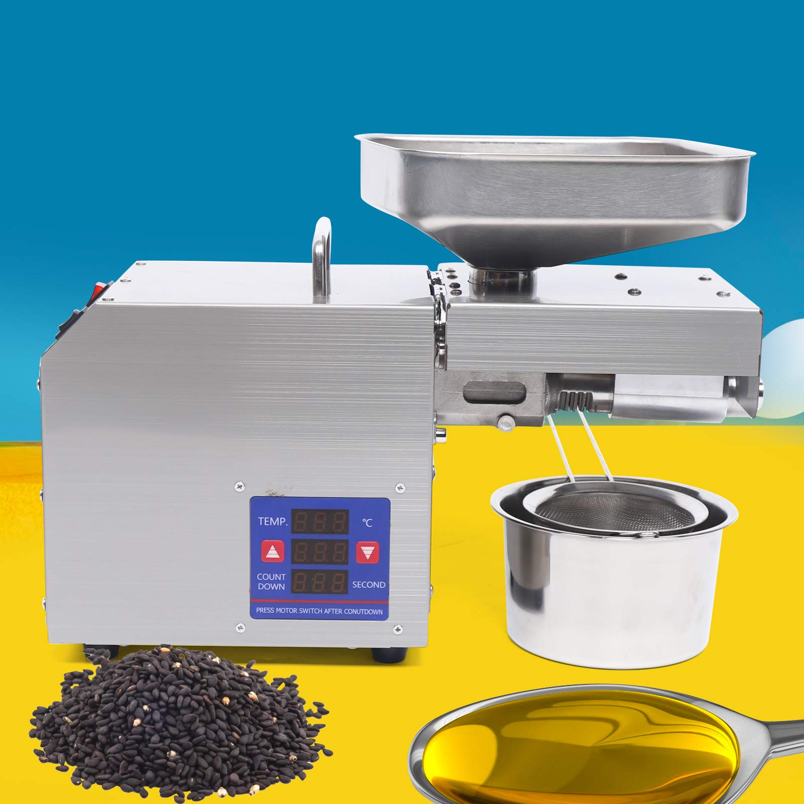 TBVECHI Automatic Oil Press Machine for Peanuts - Commercial Hot & Cold Oil Expeller Extractor - Perfect for Home, Restaurant, and Small Business Use