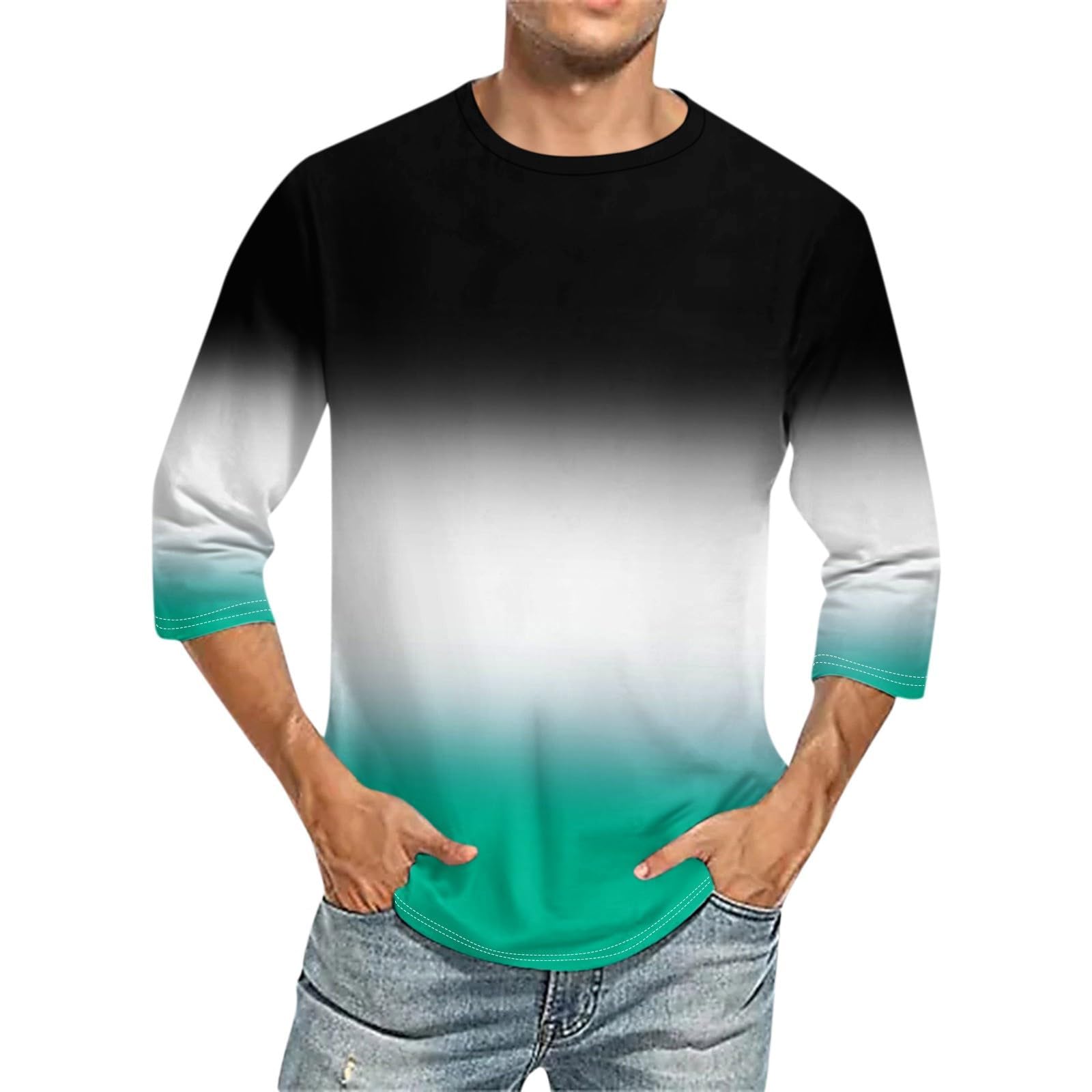 Wodceeke Men's 3/4 Sleeve Graphic T-Shirt - Gradient Print Summer Fashion Tee for Streetwear & Casual Outfits | Perfect for Daily Wear, Parties, and Outdoor Activities 2024