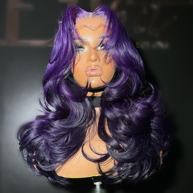 Eullair Ombre Two-Tone Purple Body Wave Human Hair Wig - Glueless Lace Frontal Wig with Layered Cut for Women (EW003) | Perfect for Cosplay, Parties & Daily Styling