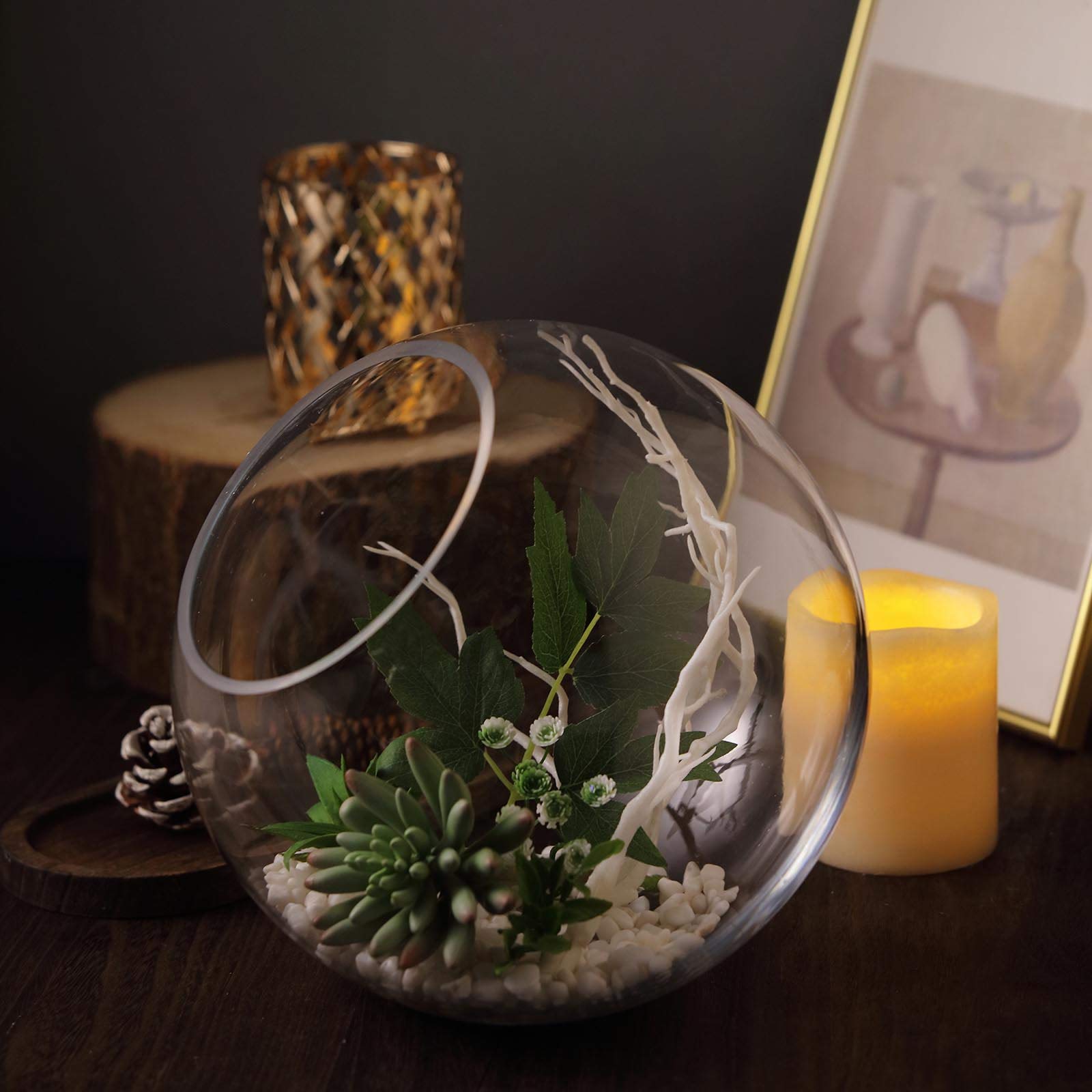 9-Inch Tall Slanted Clear Glass Vase Terrarium for Wedding Centerpieces, Party Decor, Home & Event Decorations - Perfect for Floral Arrangements, Succulent Displays, and Tabletop Decor