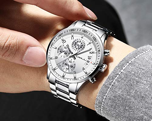 CRRJU Men's Stainless Steel Waterproof Watch - Date Chronograph for Outdoor & Business