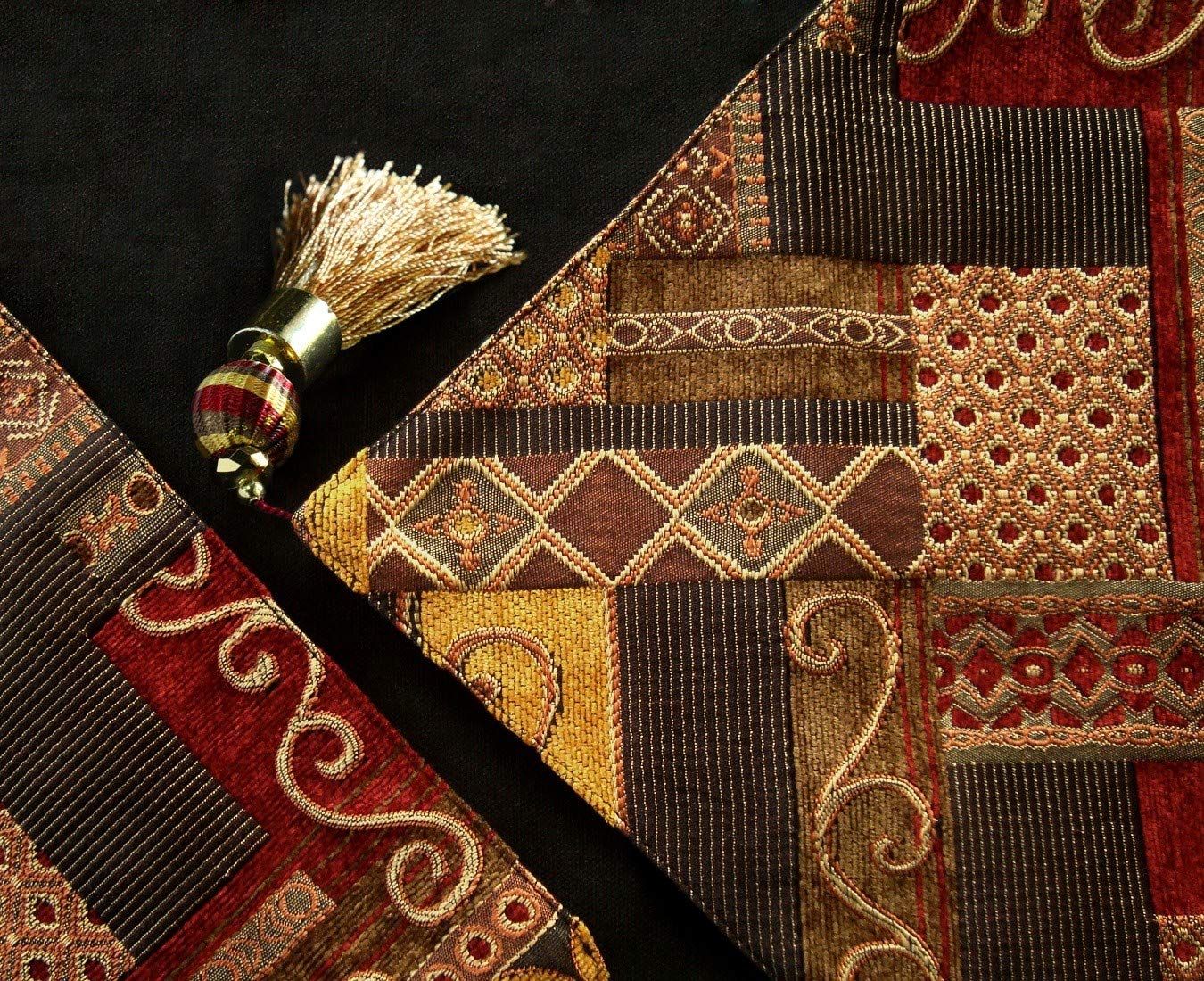Artbisons Farmhouse Table Runner 13x120 Inches - Luxury Double Layer Cotton Jacquard Boho Table Runner with Tassel, Golden Illusion Collection - Perfect for Dining Room, Dresser, Coffee Table & Wedding Decor