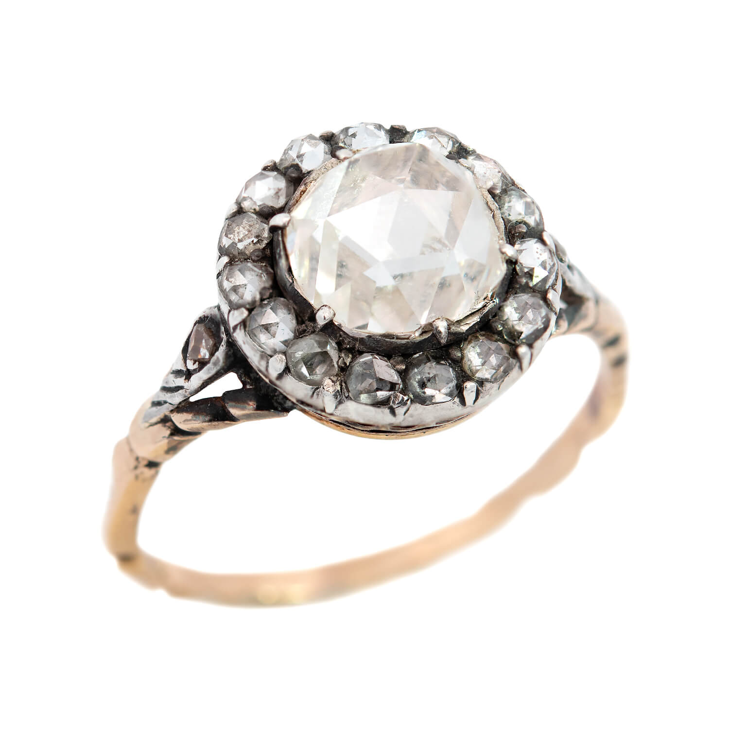 Victorian Style 14k Rose Gold Rose Cut Diamond Cluster Ring - 2.15ctw Center Stone, Vintage Inspired Engagement Ring for Women, Perfect for Weddings, Anniversaries & Special Occasions
