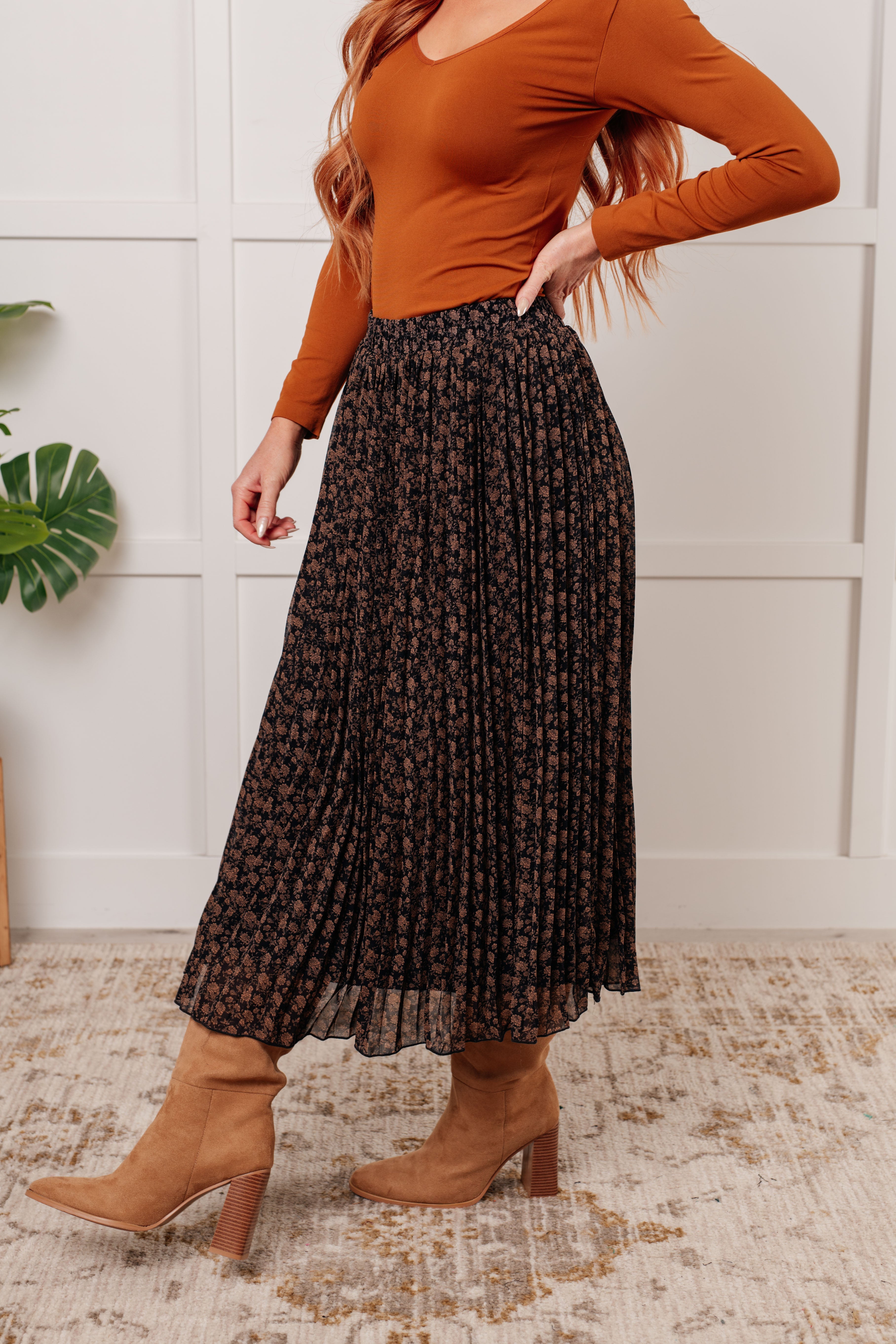 Floral Print Pleated Skirt for Women - Elegant A-Line Midi Skirt with Elastic Waist | Perfect for Spring, Summer, Office Wear & Casual Outfits