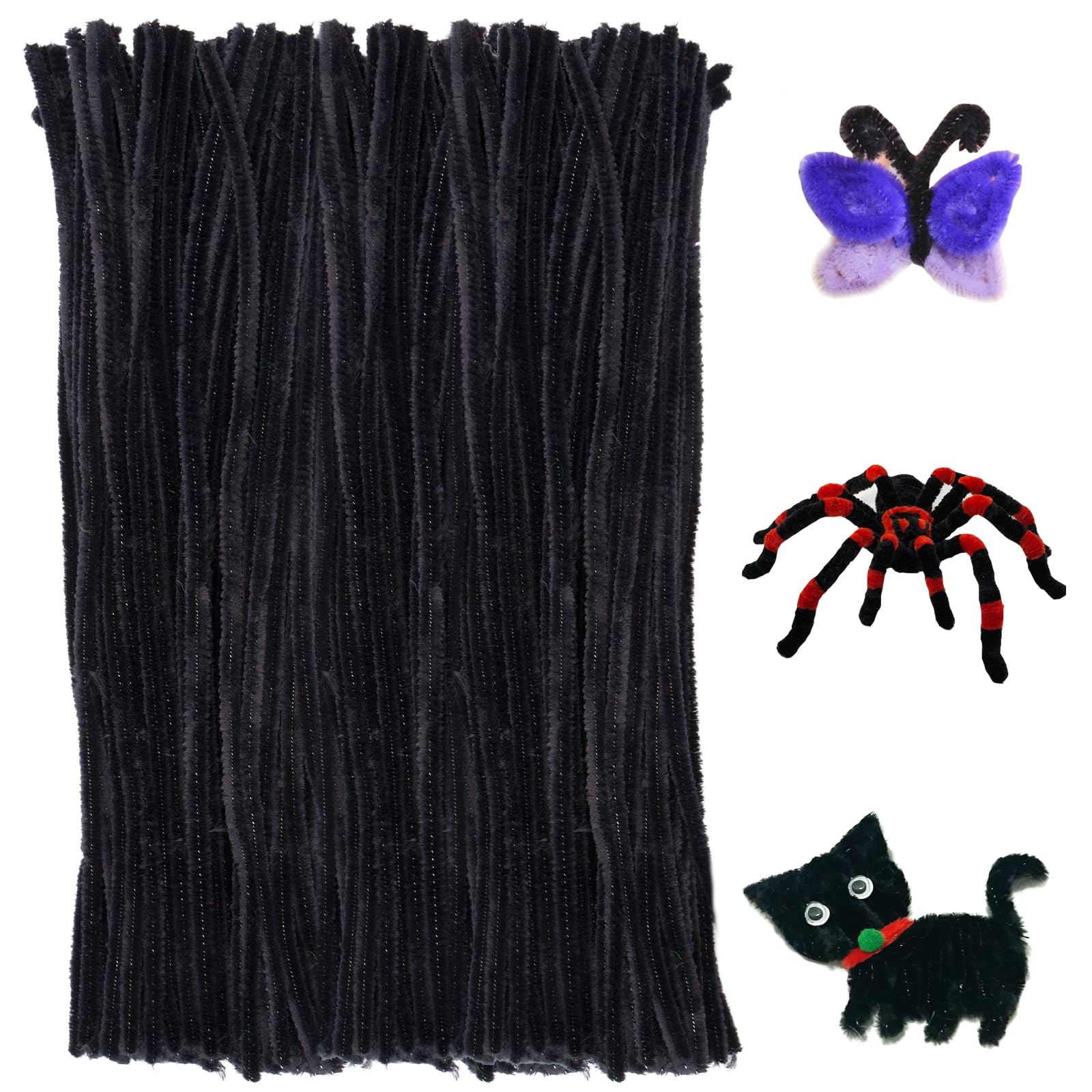 100pcs Black Pipe Cleaners for DIY Crafts - 6mm x 12