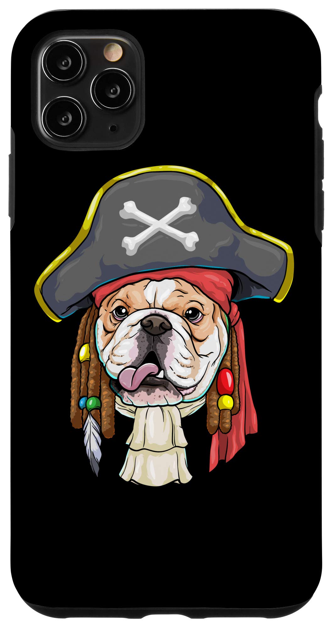 iPhone 11 Pro Max Case - Caribbean Beads Bulldog Pirate Booty Jolly Roger Crossbones Design - Protective Phone Cover for Adventure & Pirate Theme Lovers