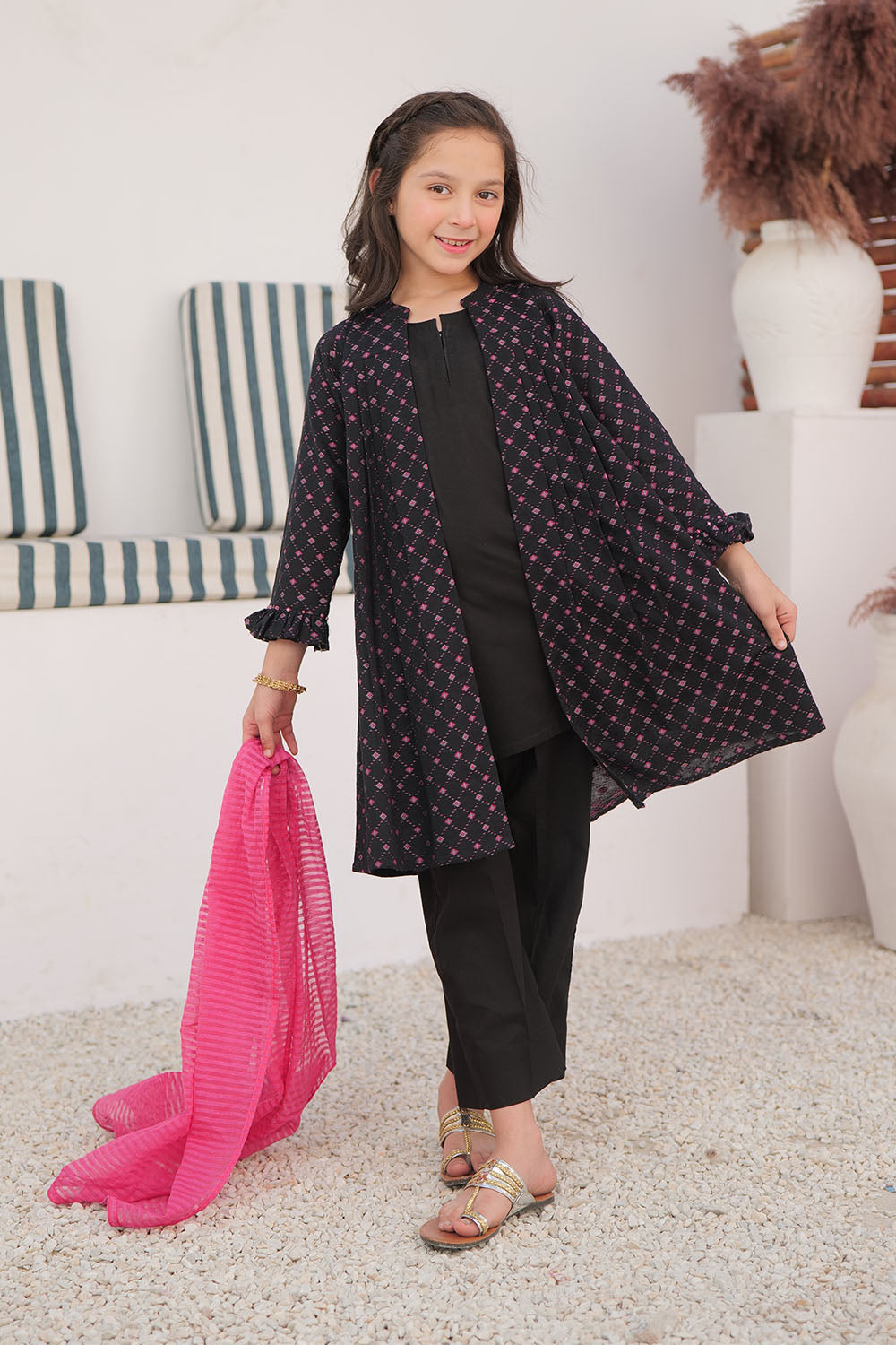 Premium Cotton Yarn-Dyed Jacquard Black Stitched Suit for Women - Elegant Formal Wear for Business, Office & Special Occasions
